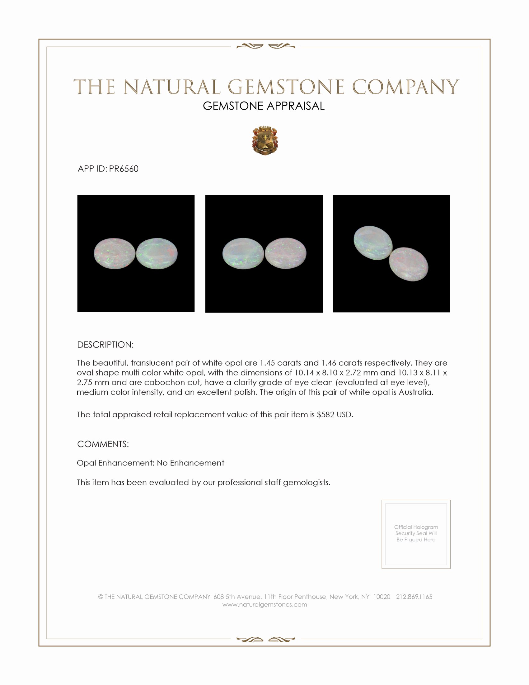 2.91 Ct.Tw. Cabochon Opal Pair from Australia