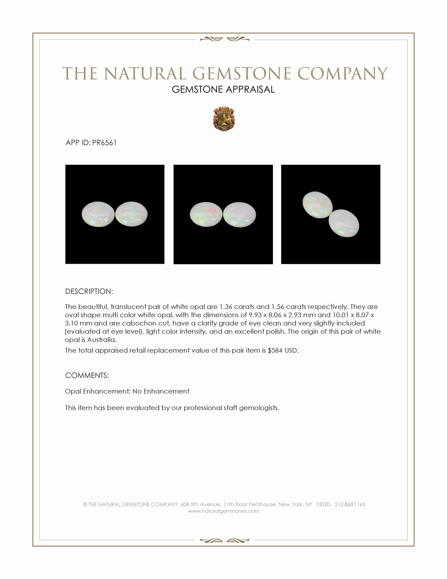 2.92 Ct.Tw. Cabochon Opal Pair from Australia