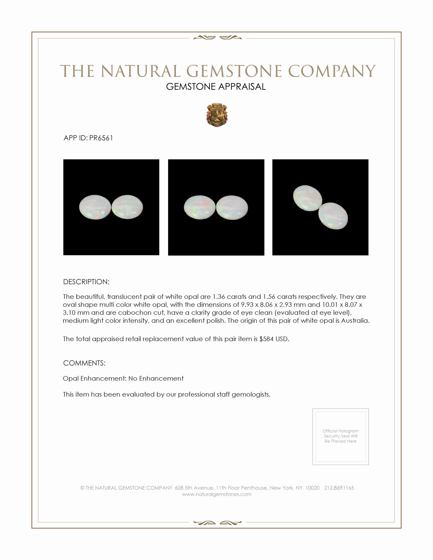 2.92 Ct.Tw. Cabochon Opal Pair from Australia