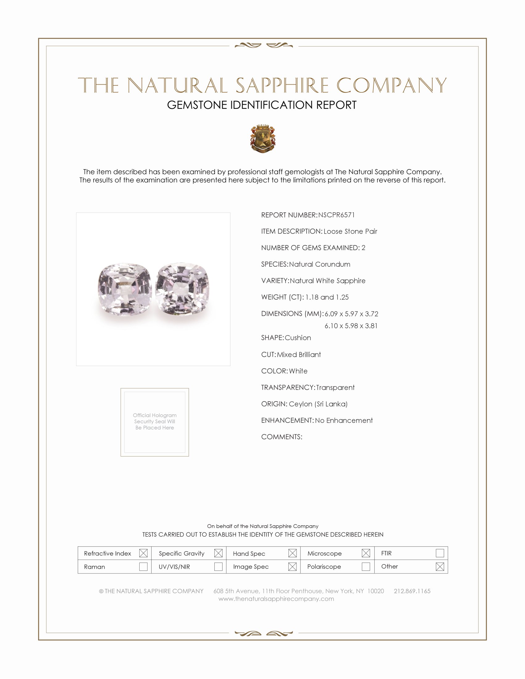 2.43 Ct.Tw. White Sapphire Pair from Ceylon (Sri Lanka)