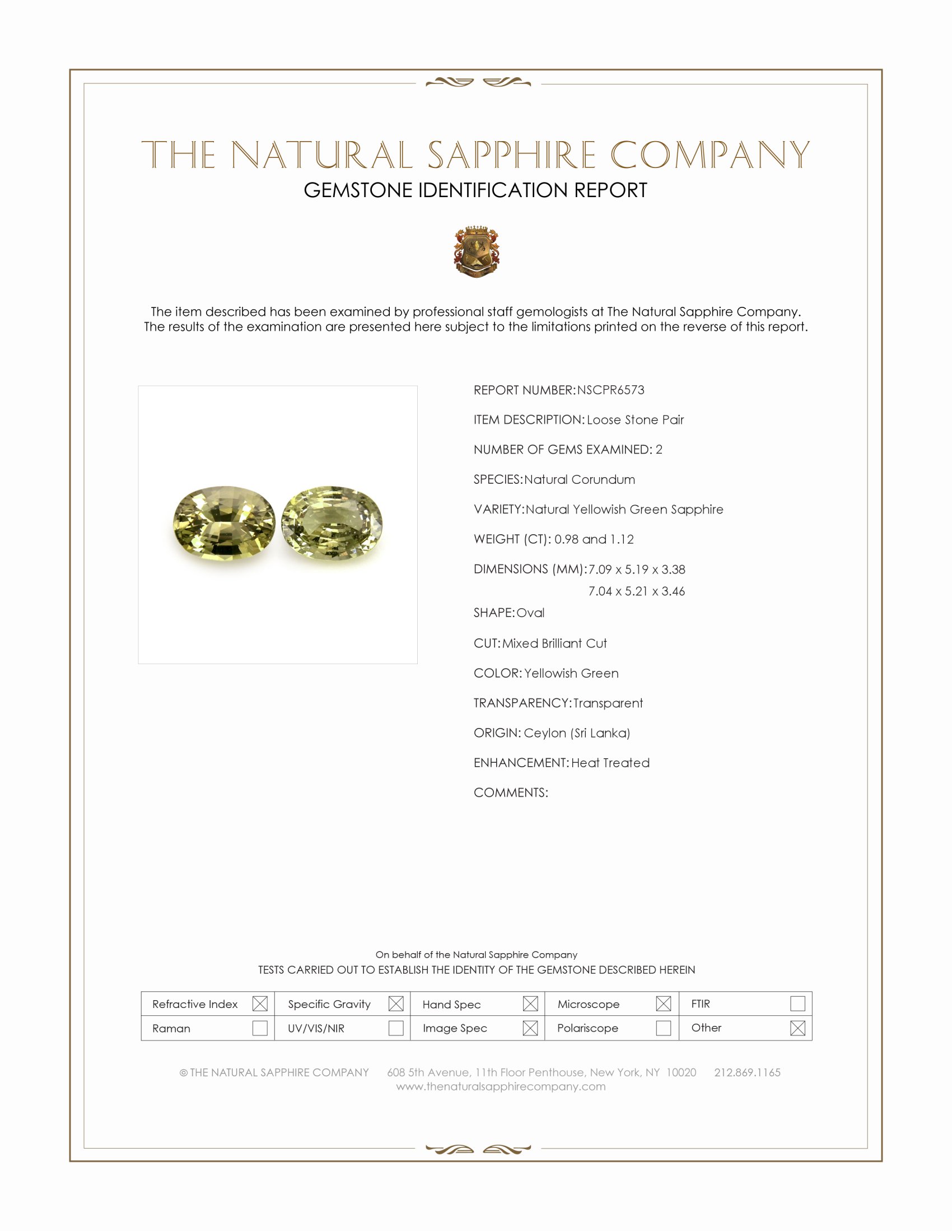 2.10 Ct.Tw. Yellowish Green Sapphire Pair from Ceylon (Sri Lanka)