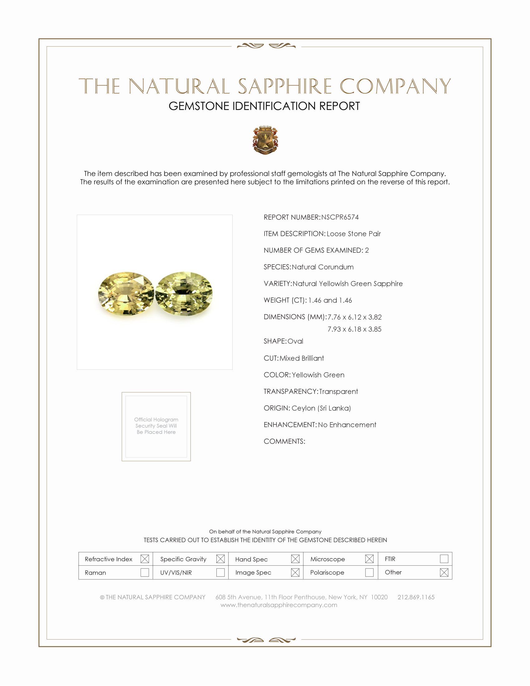 2.92 Ct.Tw. Yellowish Green Sapphire Pair from Ceylon (Sri Lanka)