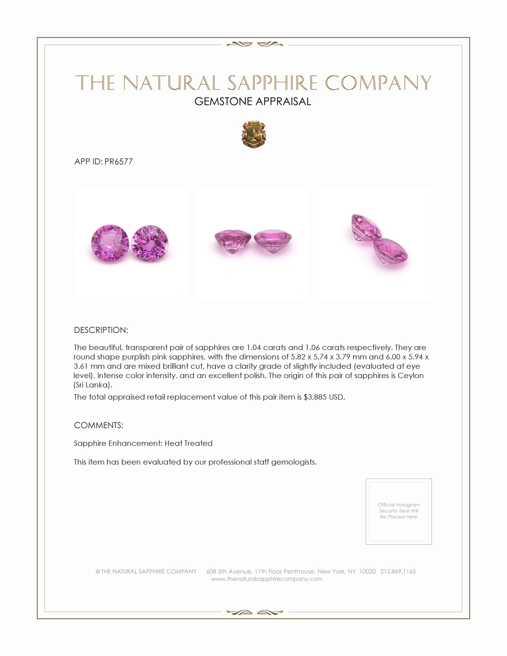 2.10 Ct.Tw. Purplish Pink Sapphire Pair from Ceylon (Sri Lanka)