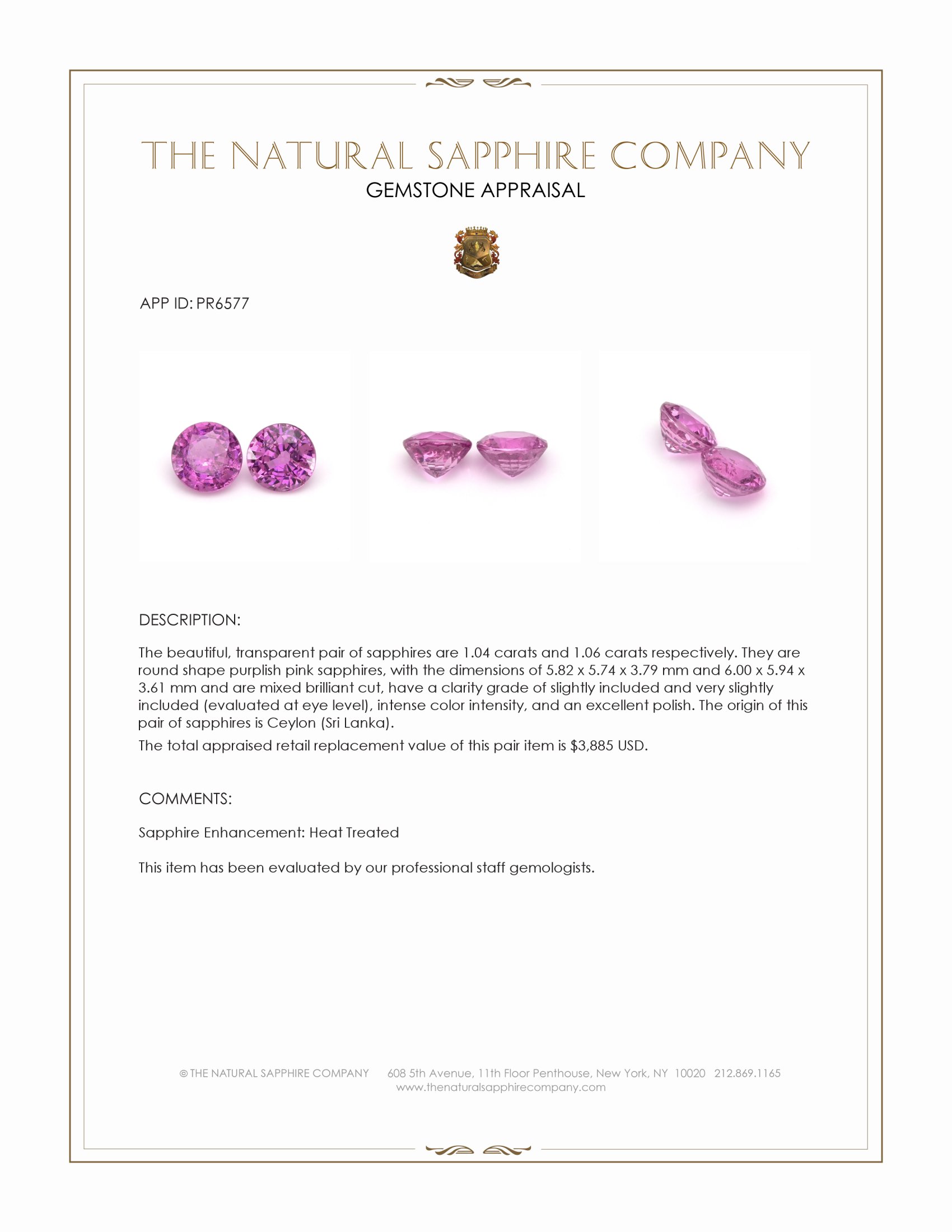 2.10 Ct.Tw. Purplish Pink Sapphire Pair from Ceylon (Sri Lanka)