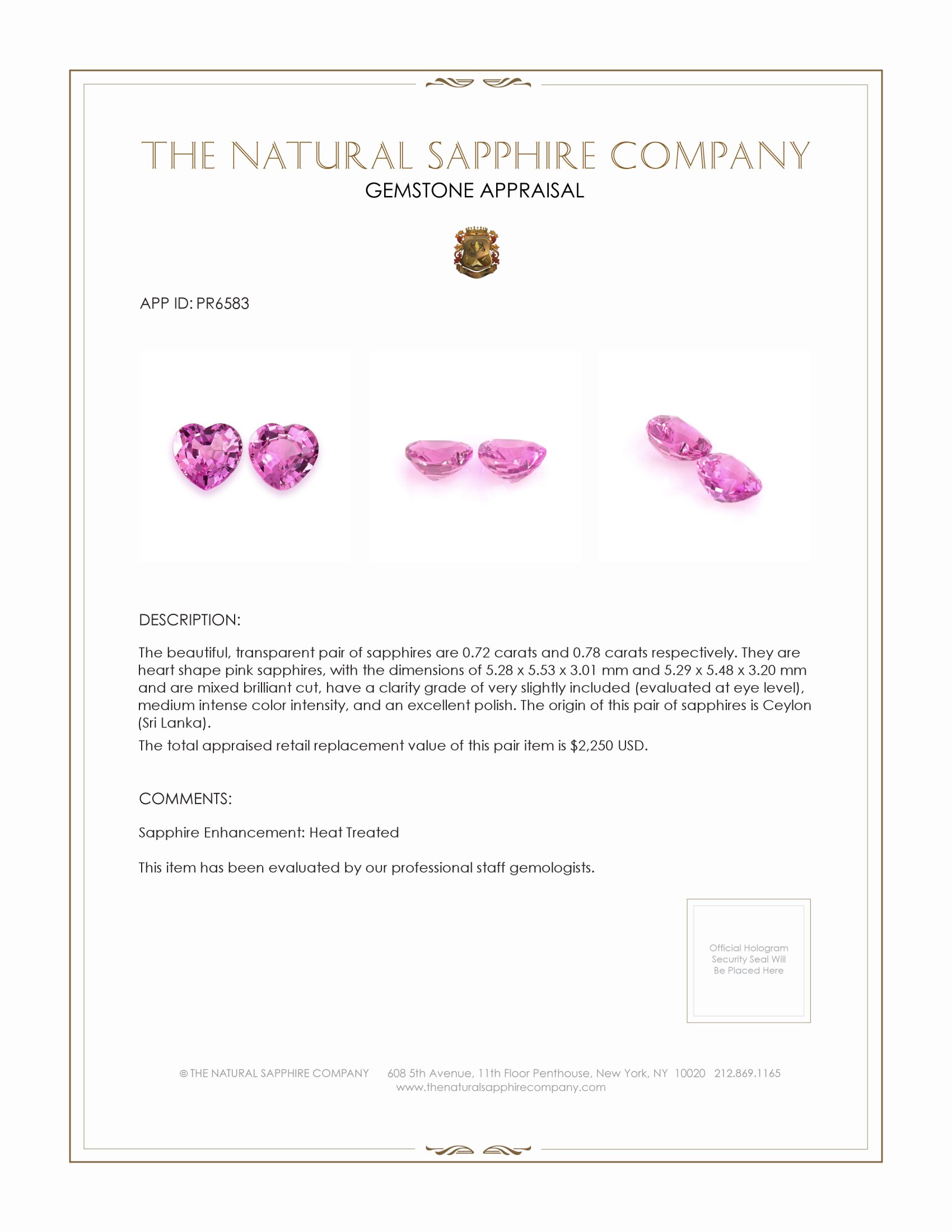 1.50 Ct.Tw. Pink Sapphire Pair from Ceylon (Sri Lanka)