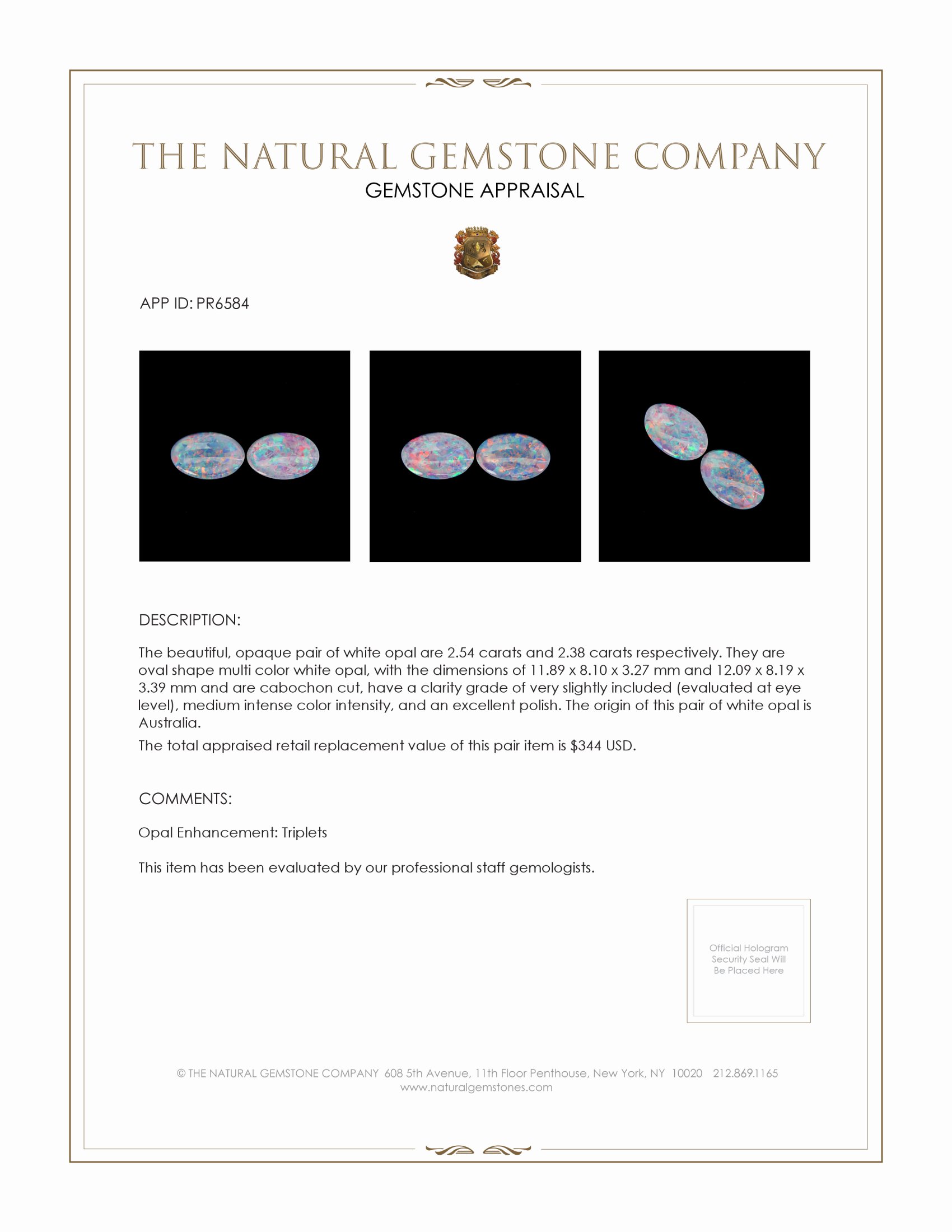 4.92 Ct.Tw. Cabochon Opal Pair from Australia