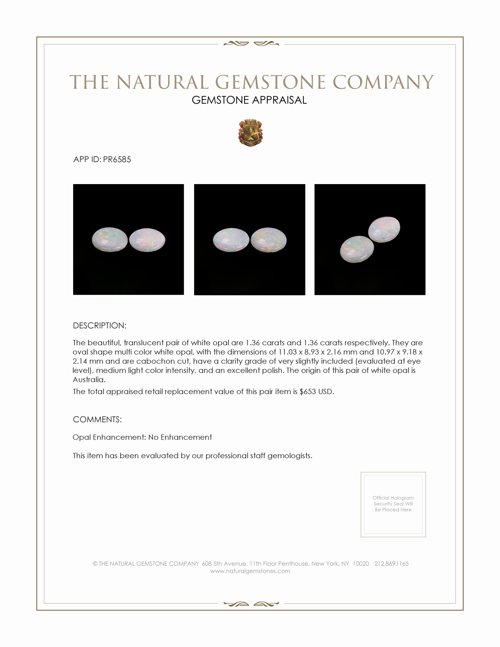 2.72 Ct.Tw. Cabochon Opal Pair from Australia