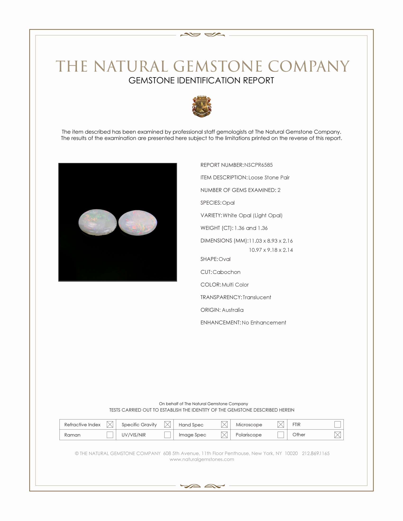 2.72 Ct.Tw. Multi Color Cabochon White Opal (Light Opal) Pair from Australia