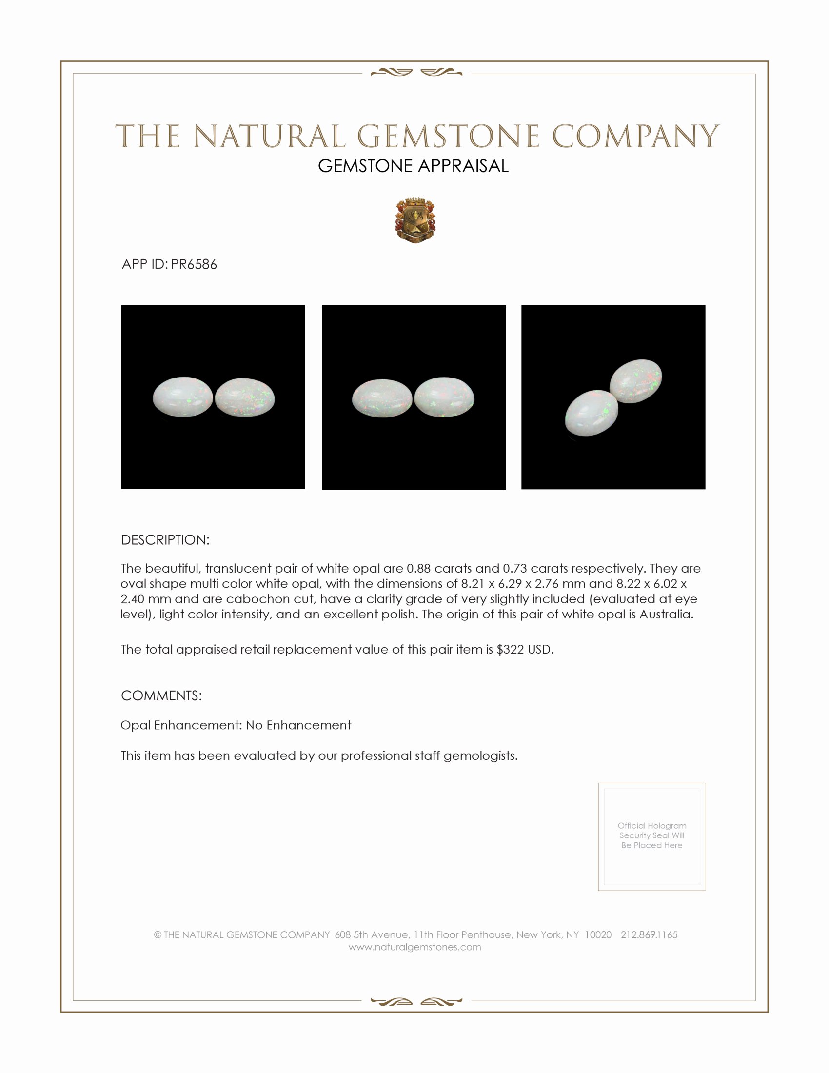 1.61 Ct.Tw. Cabochon Opal Pair from Australia