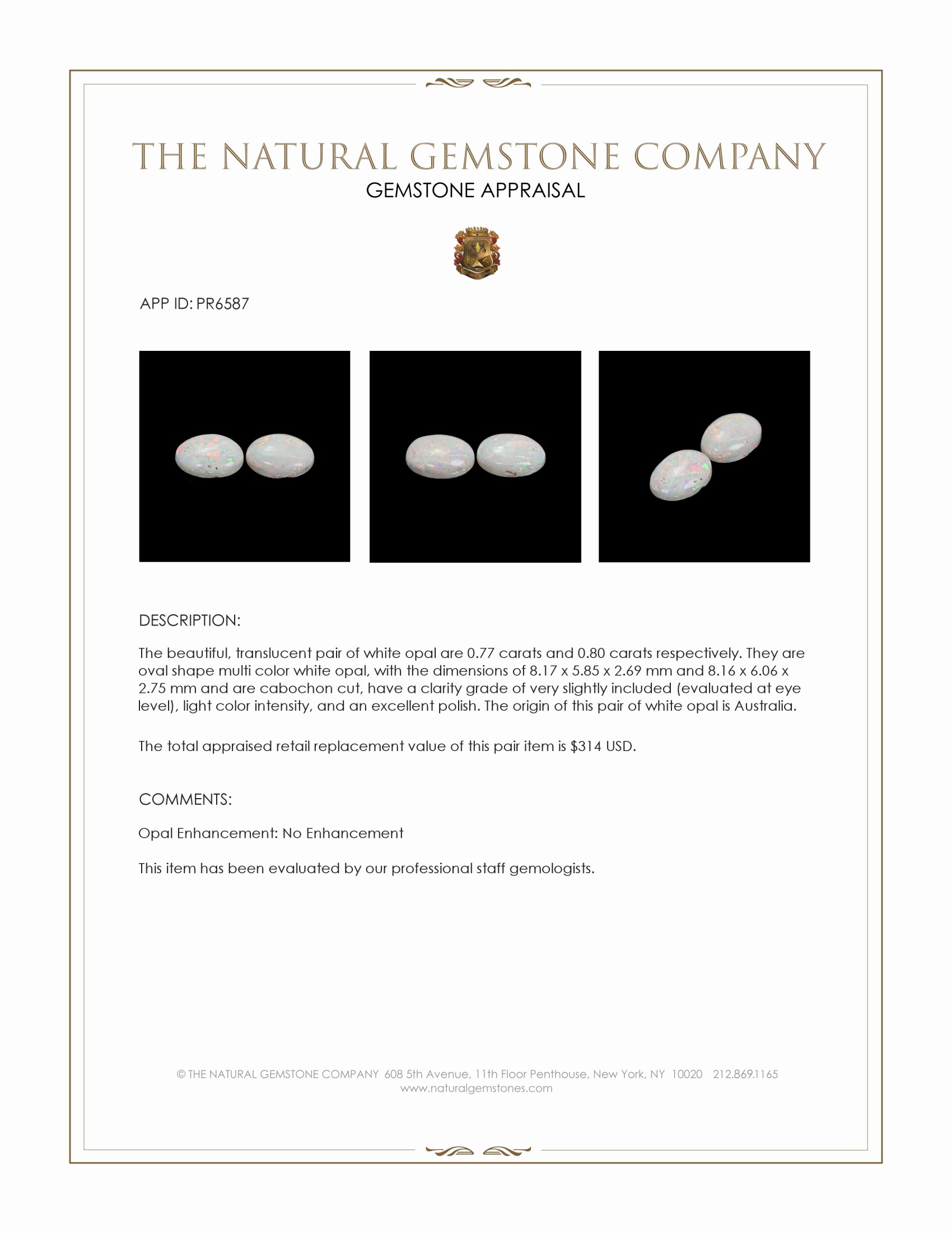 1.57 Ct.Tw. Cabochon Opal Pair from Australia