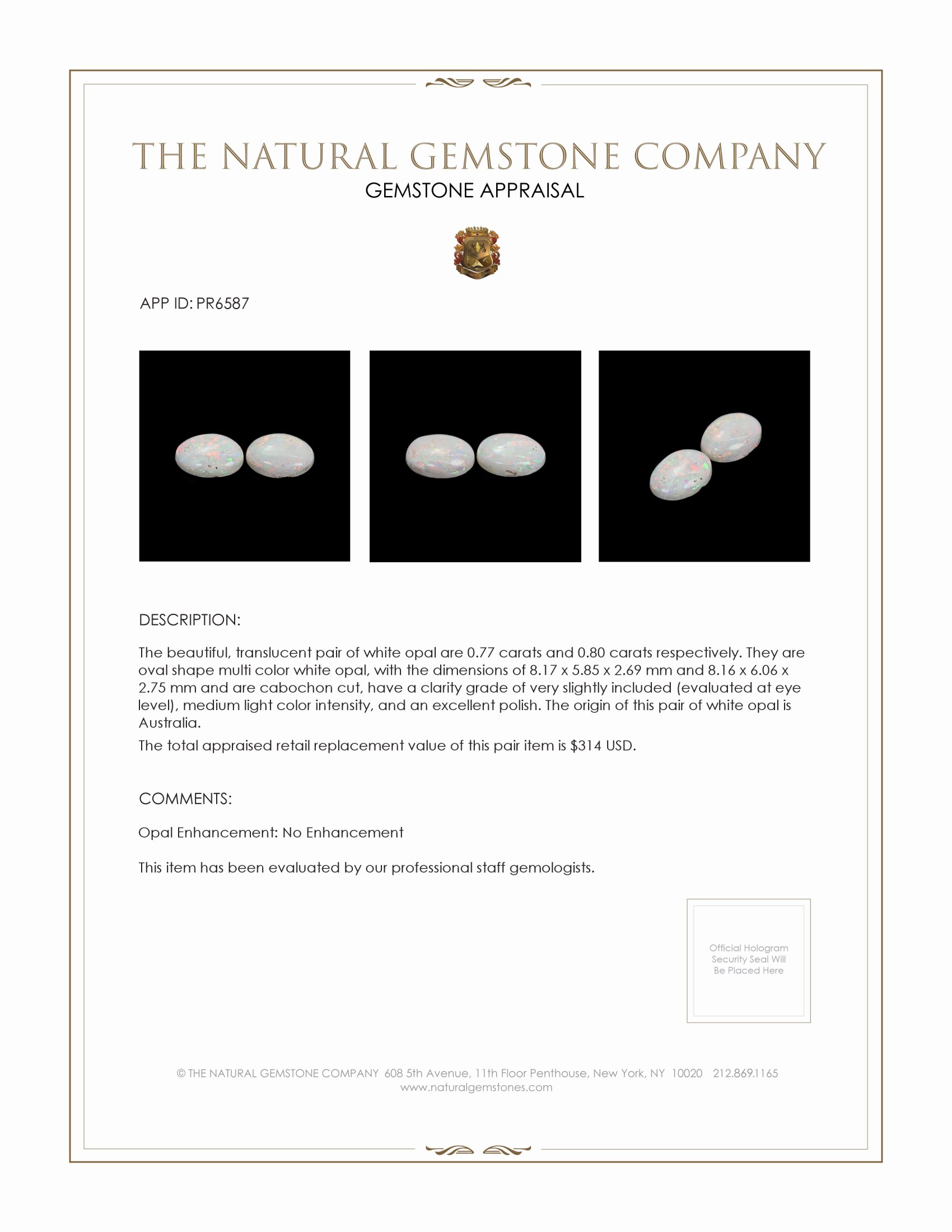 1.57 Ct.Tw. Cabochon Opal Pair from Australia