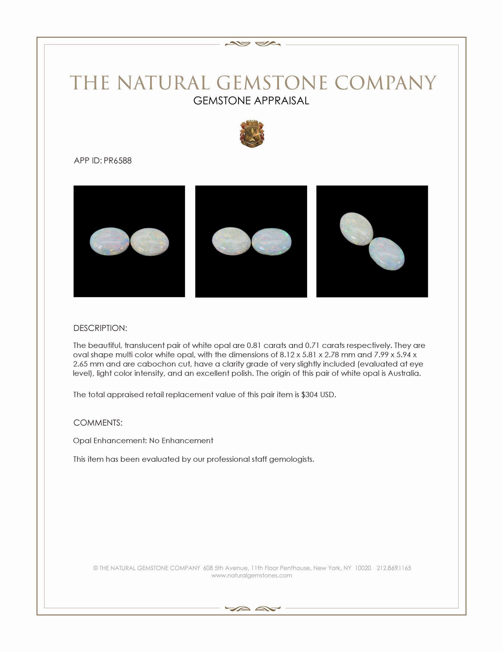 1.52 Ct.Tw. Cabochon Opal Pair from Australia