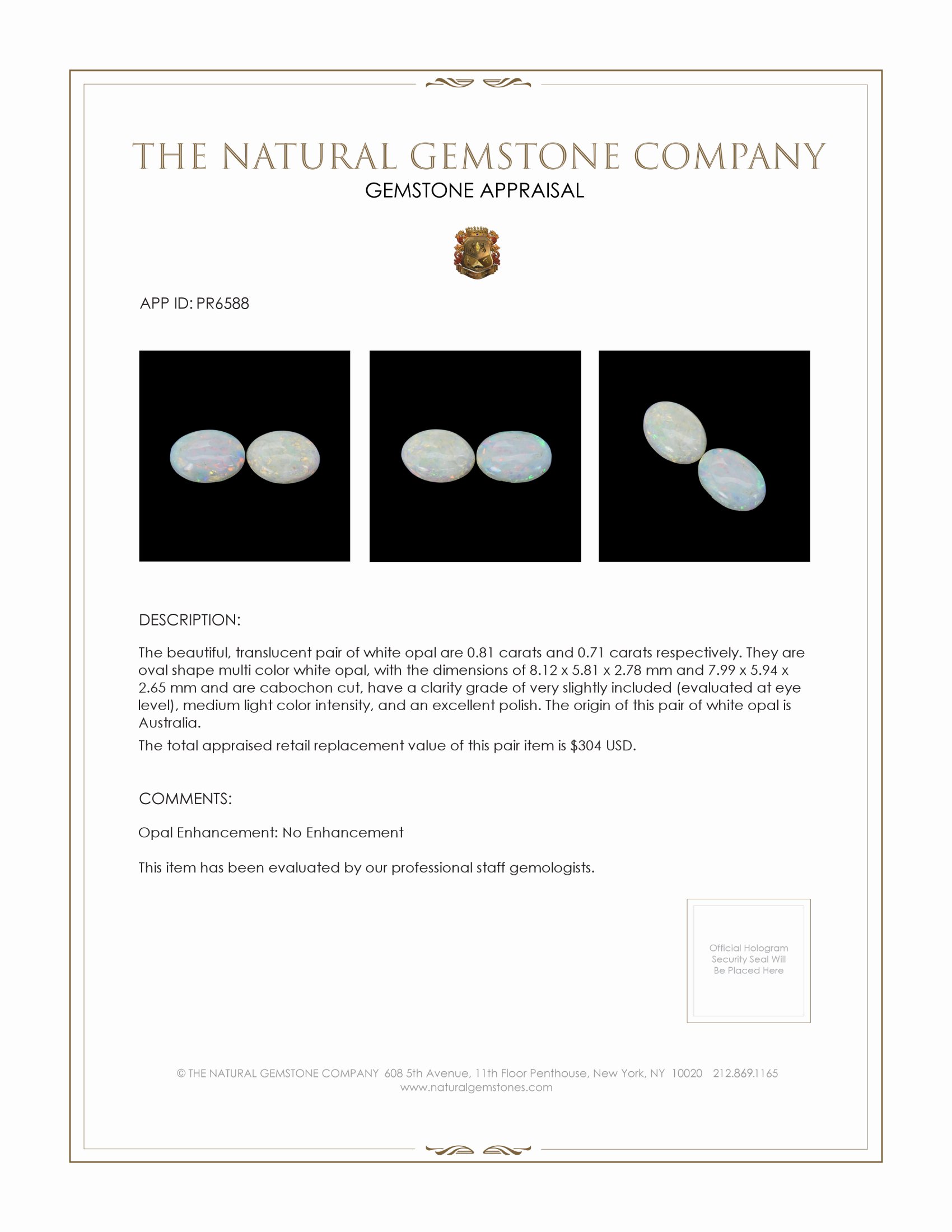 1.52 Ct.Tw. Cabochon Opal Pair from Australia