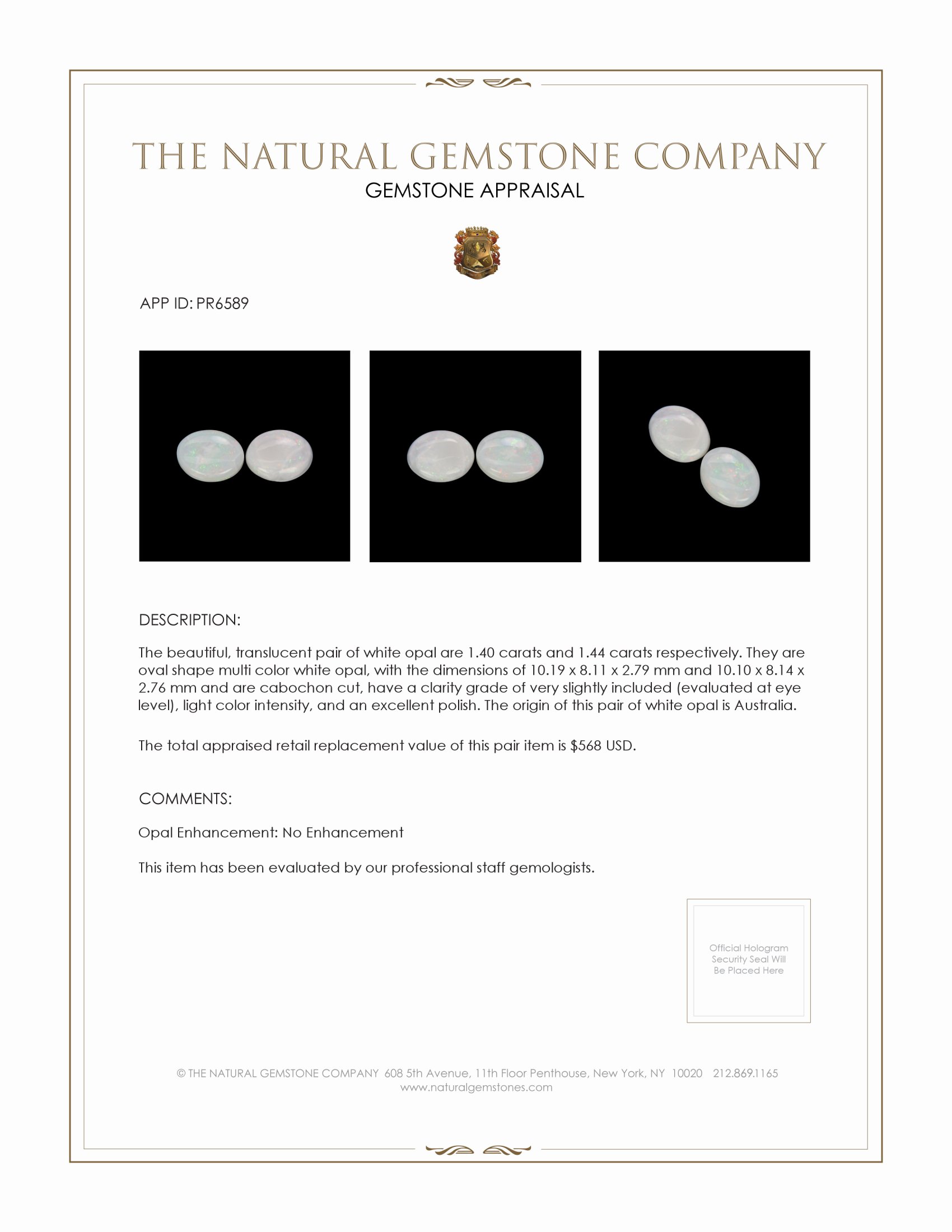 2.84 Ct.Tw. Cabochon Opal Pair from Australia