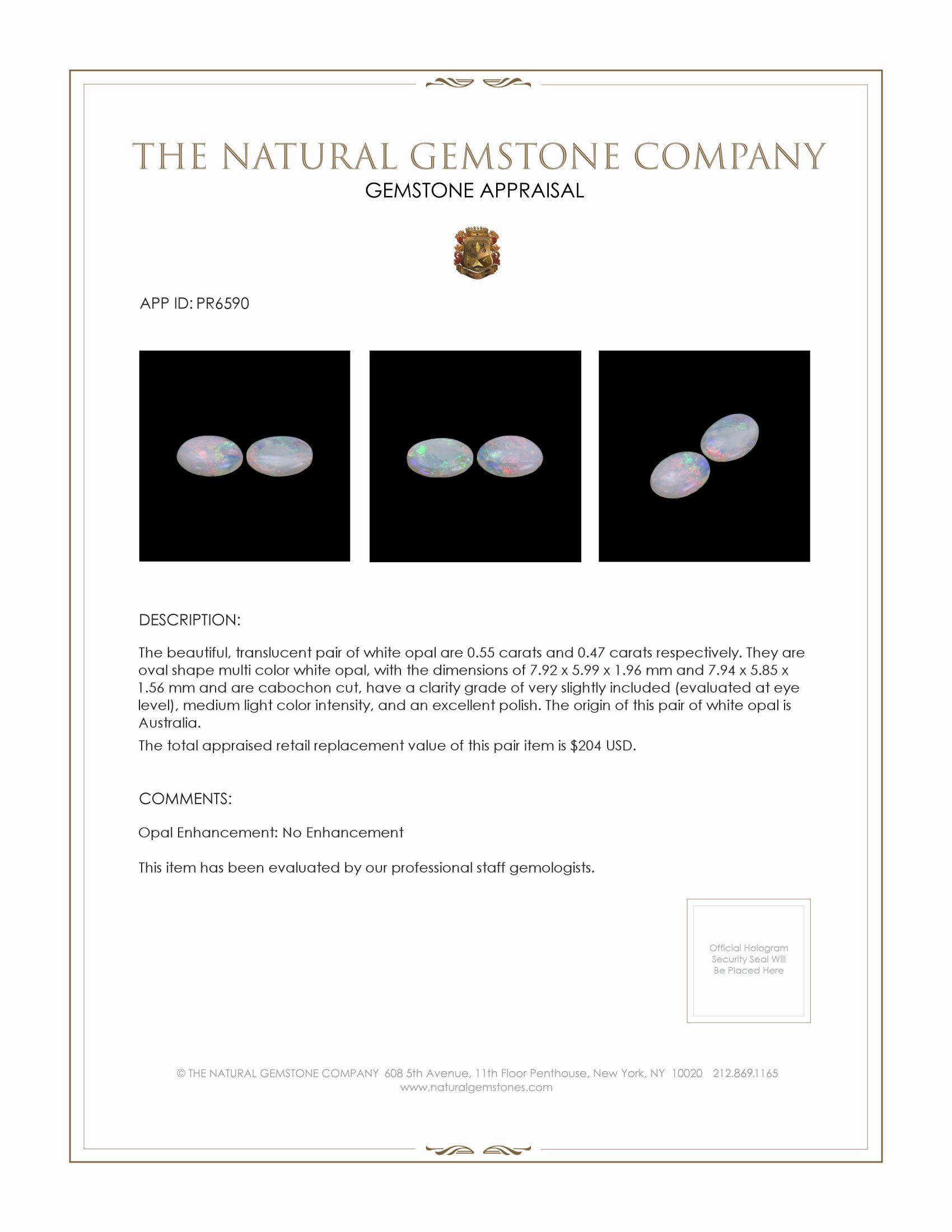 1.02 Ct.Tw. Cabochon Opal Pair from Australia