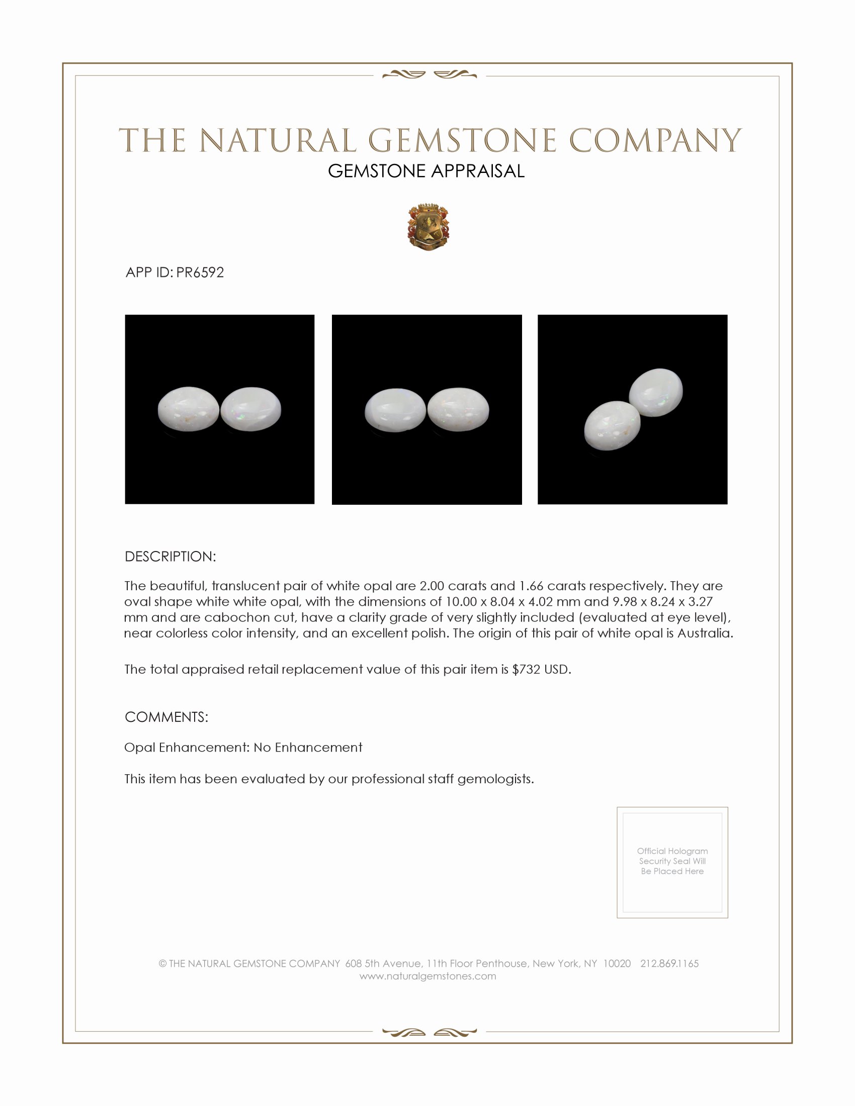 3.66 Ct.Tw. Cabochon White Opal Pair from Australia