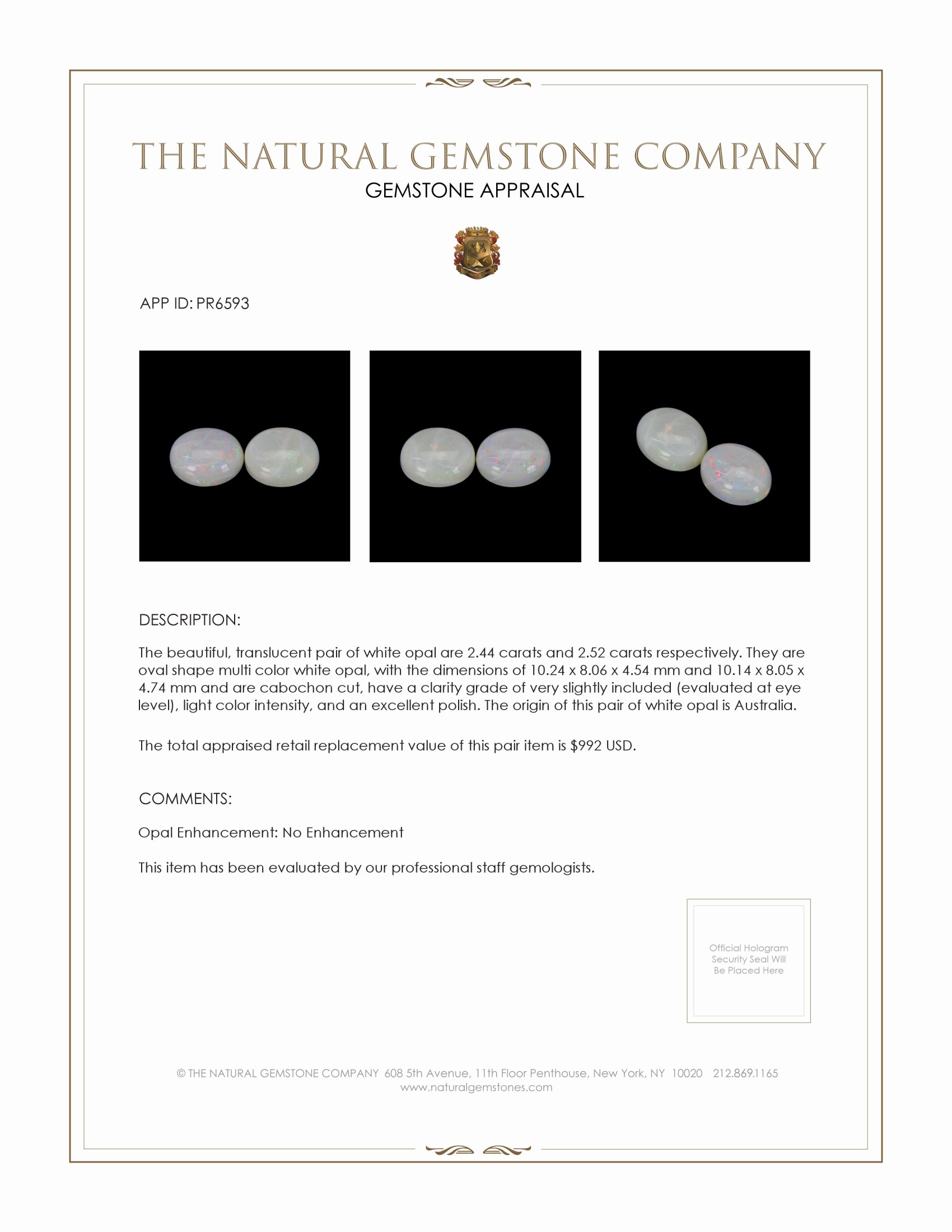 4.96 Ct.Tw. Cabochon Opal Pair from Australia