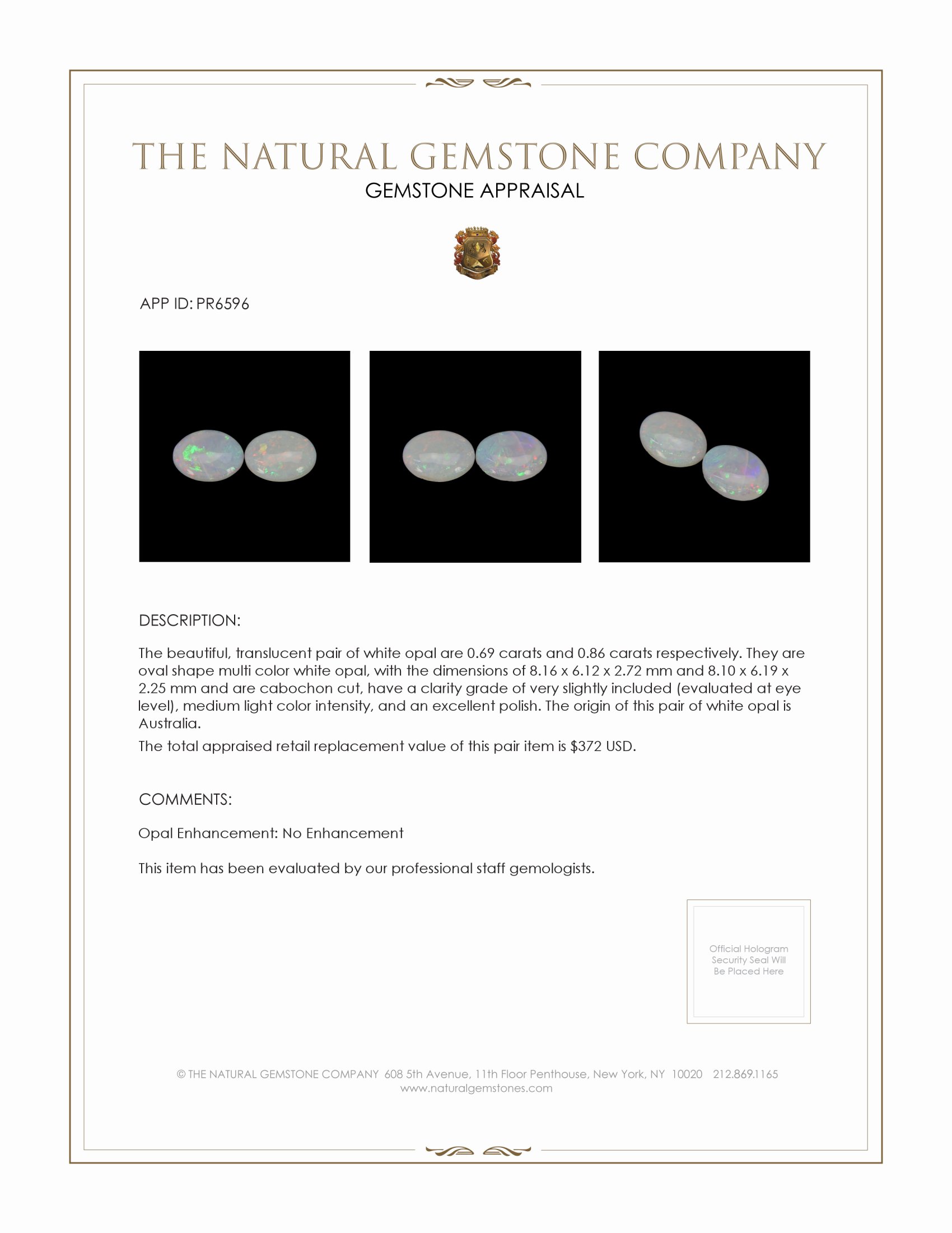 1.55 Ct.Tw. Cabochon Opal Pair from Australia