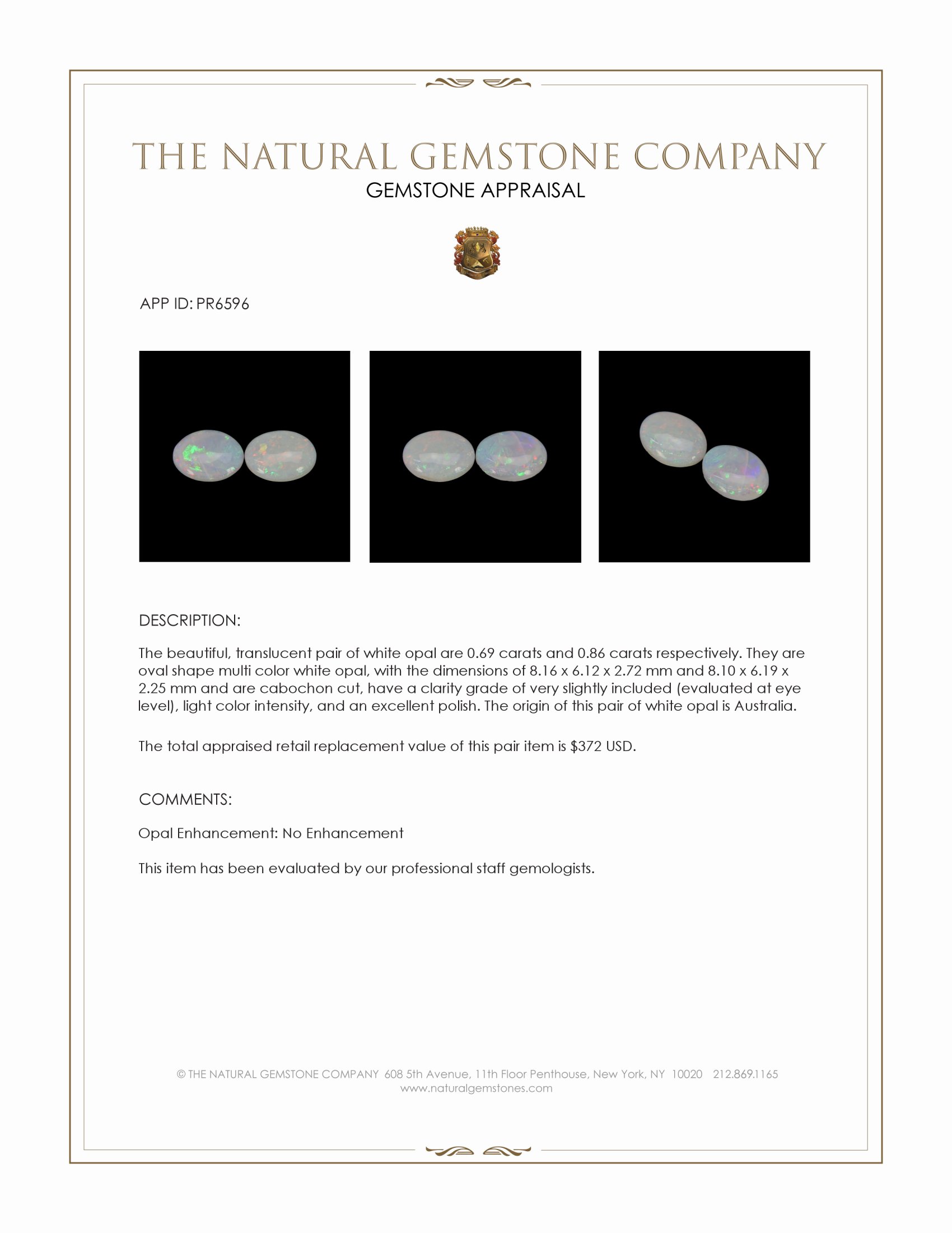 1.55 Ct.Tw. Cabochon Opal Pair from Australia