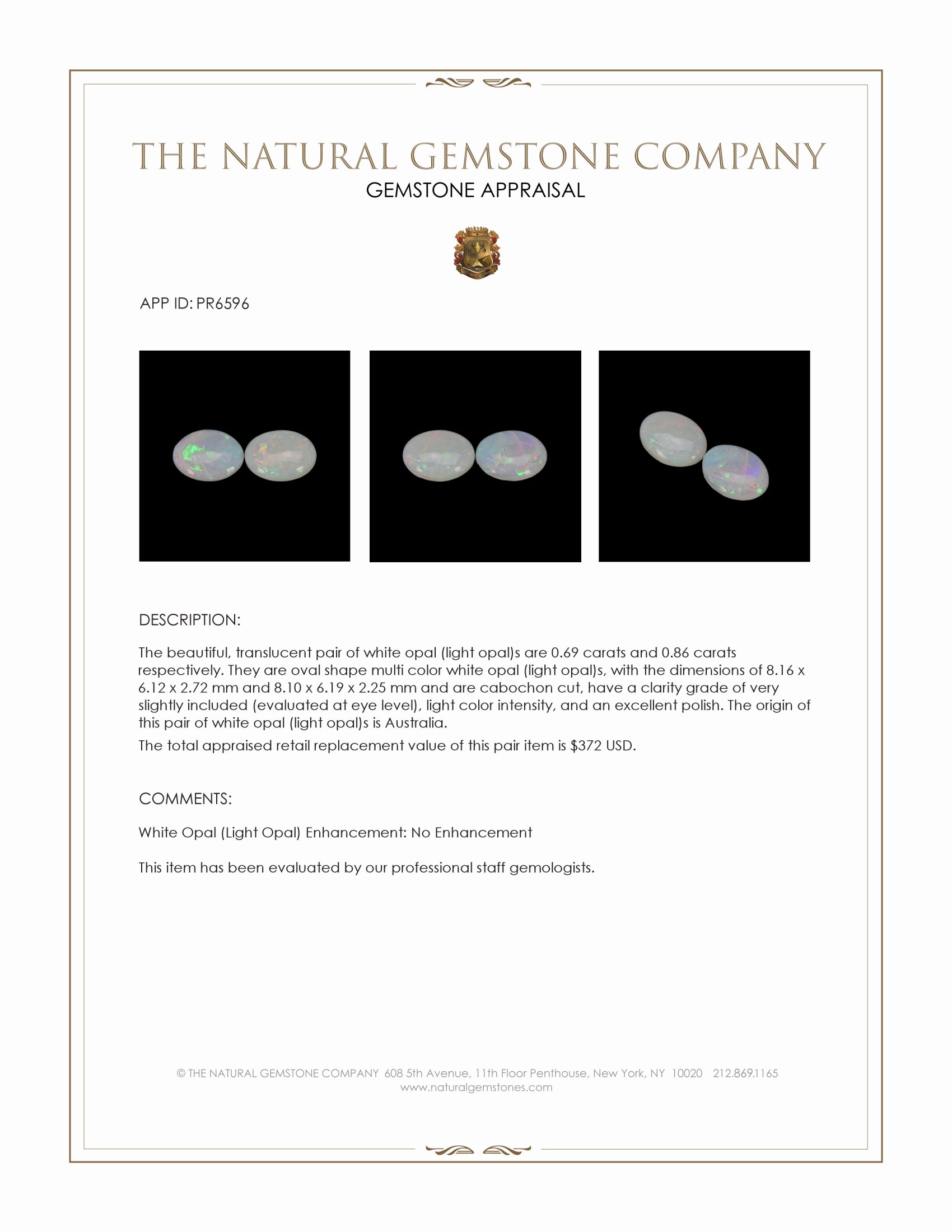 1.55 Ct.Tw. Multi Color Cabochon White Opal (Light Opal) Pair from Australia