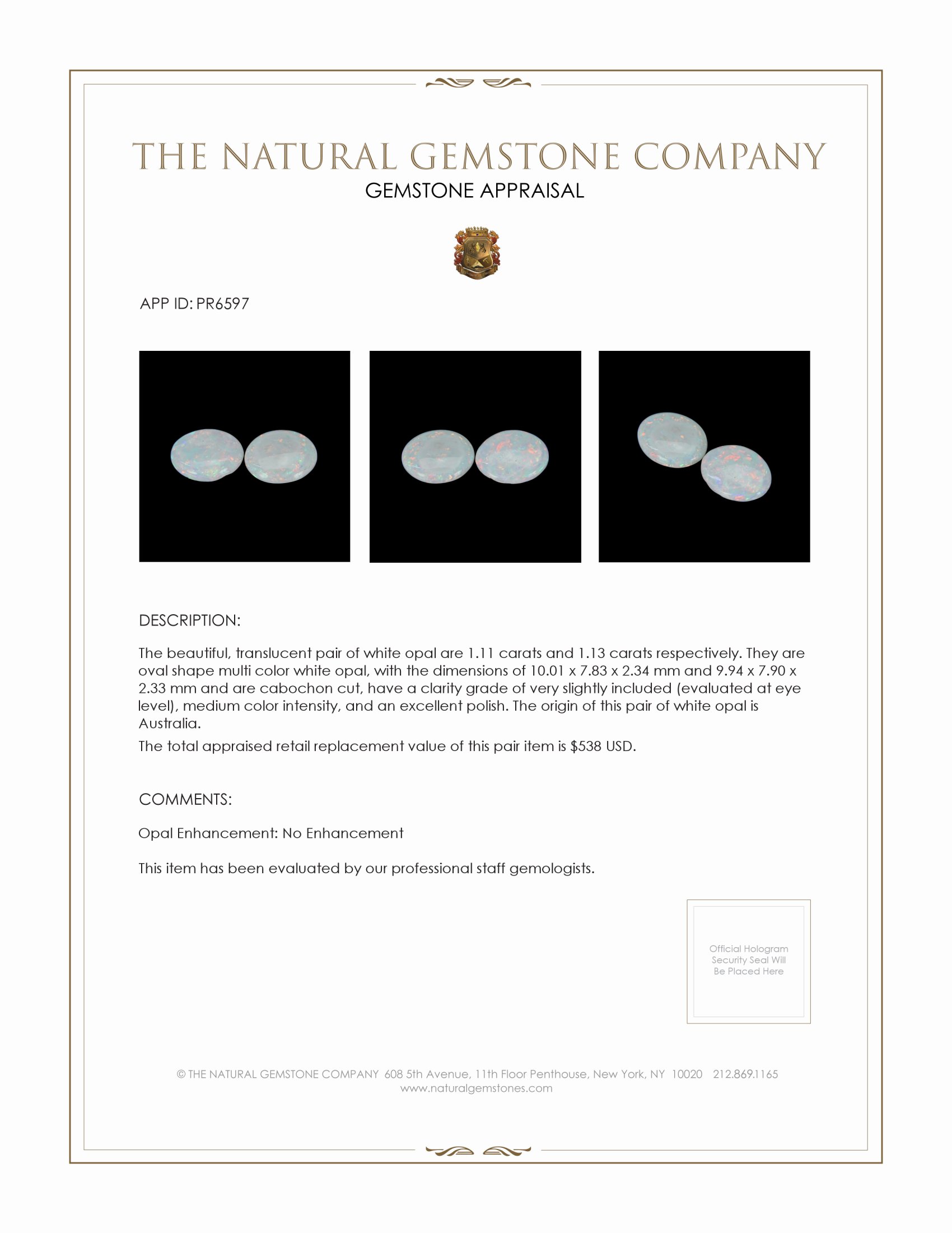 2.24 Ct.Tw. Cabochon Opal Pair from Australia