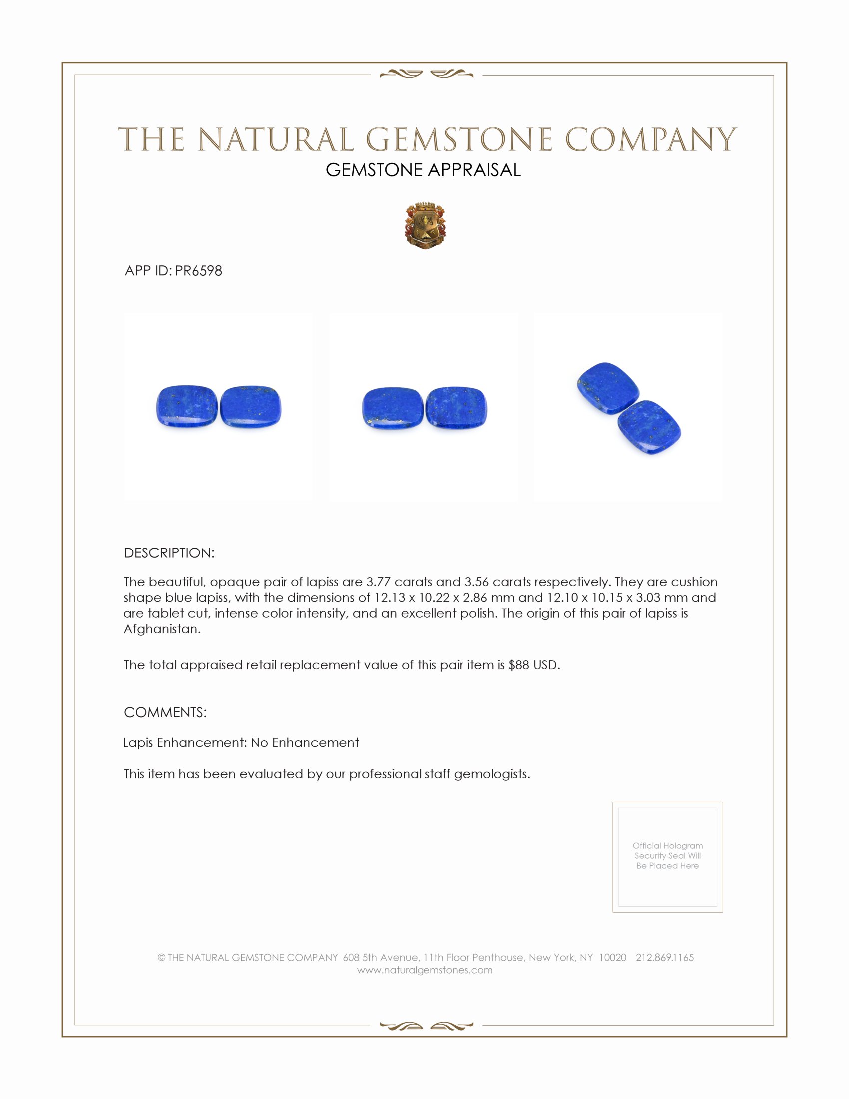 7.33 Ct.Tw. Lapis Pair from Afghanistan