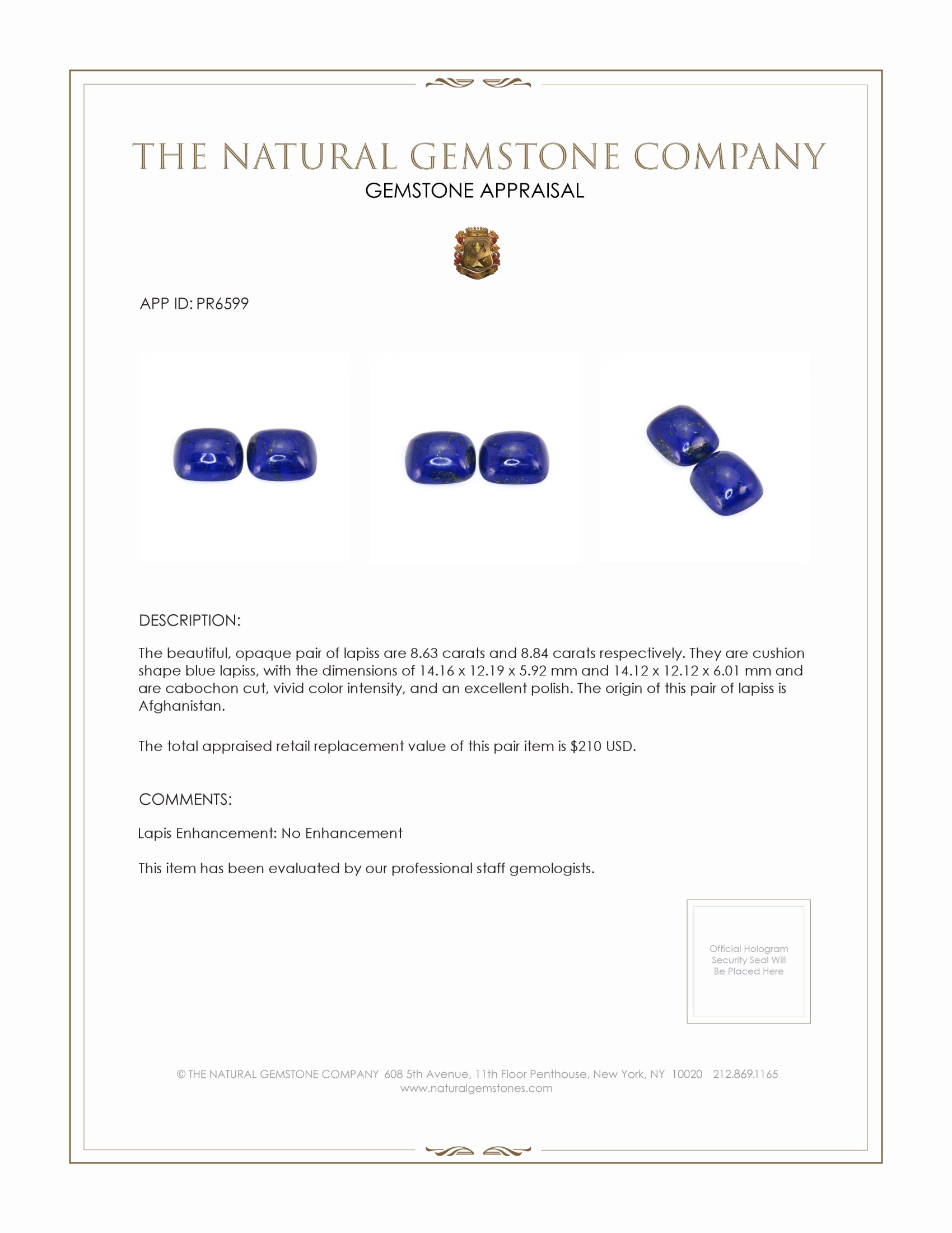 17.47 Ct.Tw. Cabochon Lapis Pair from Afghanistan