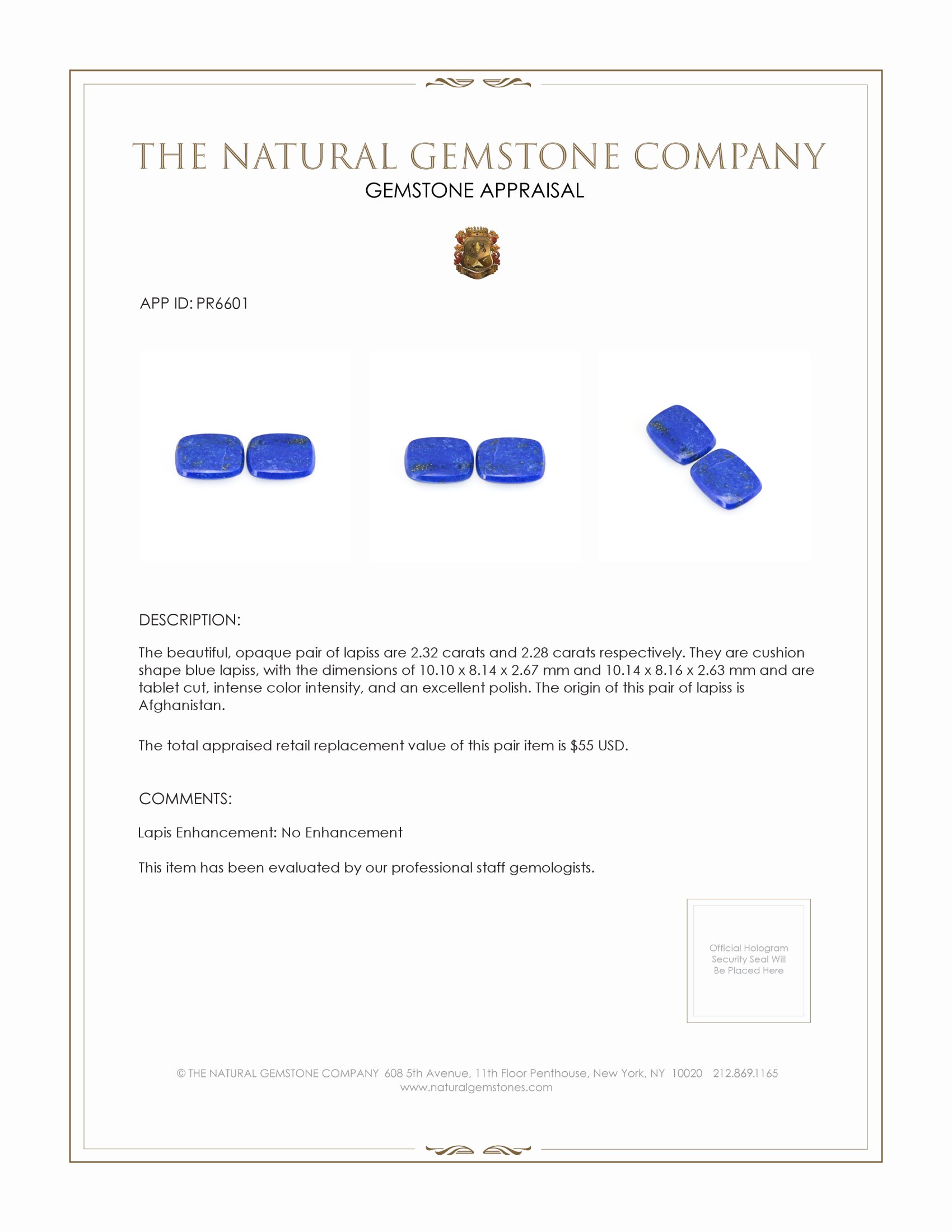 4.60 Ct.Tw. Lapis Pair from Afghanistan