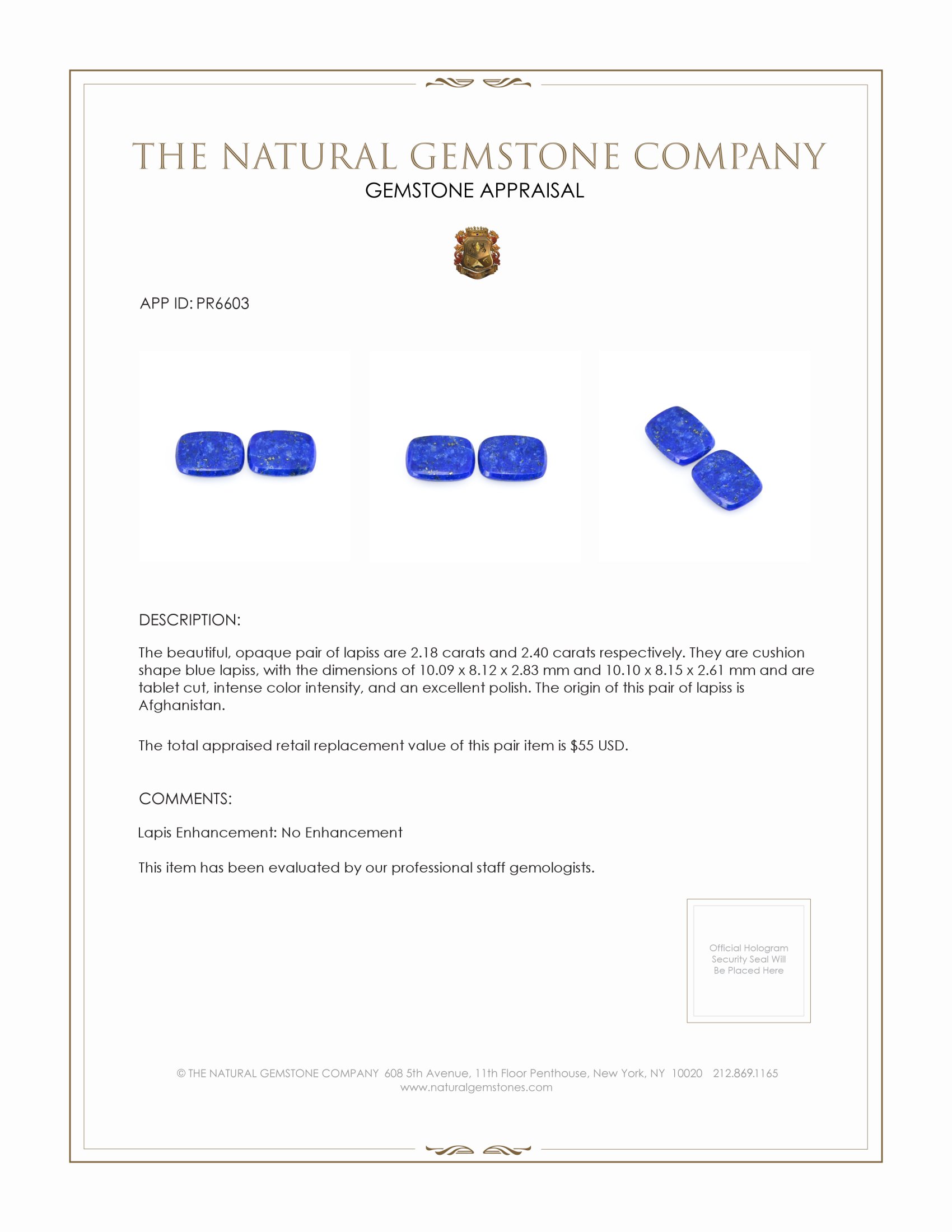 4.58 Ct.Tw. Lapis Pair from Afghanistan
