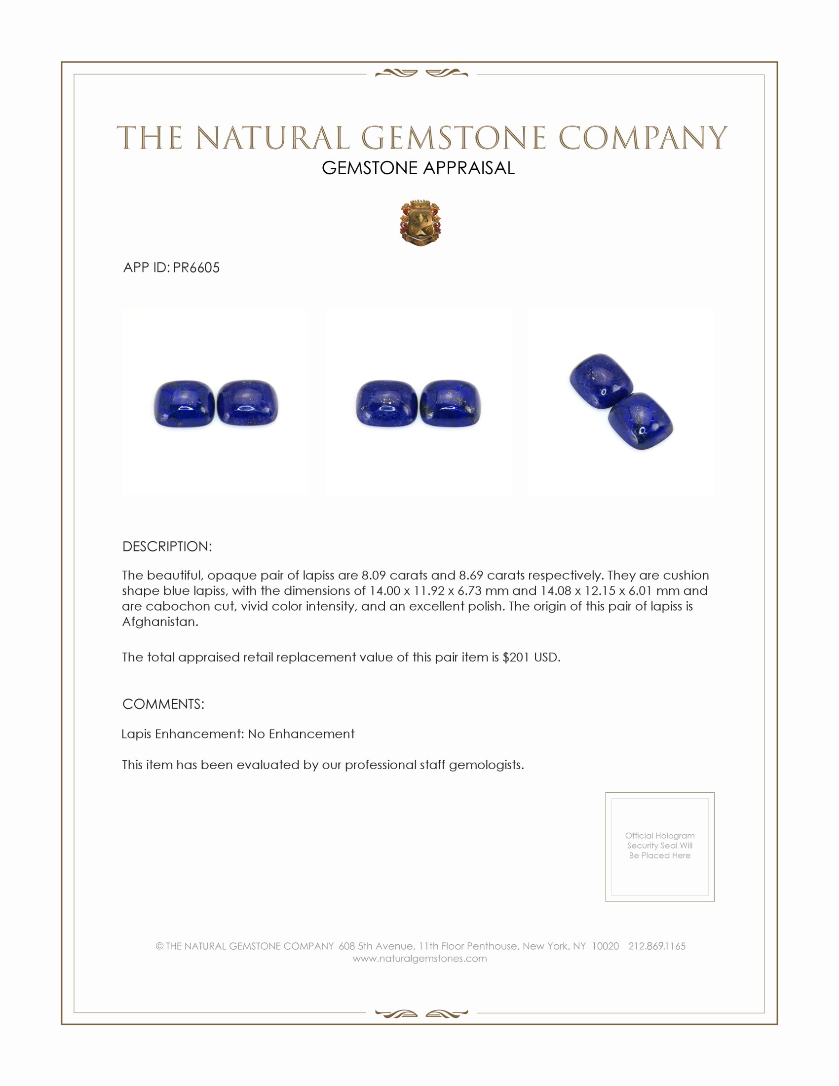 16.78 Ct.Tw. Cabochon Lapis Pair from Afghanistan