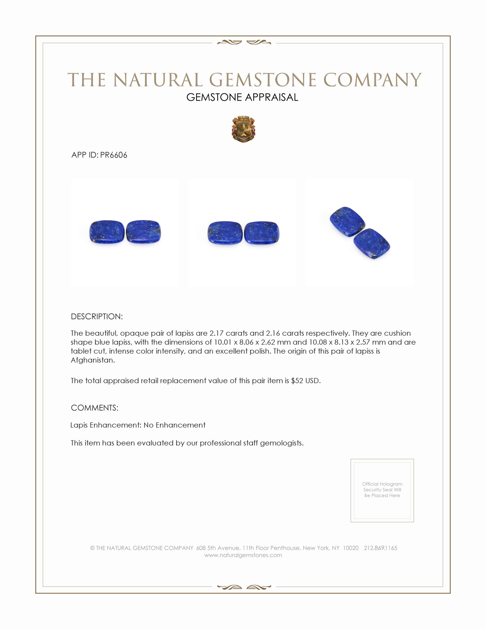 4.33 Ct.Tw. Lapis Pair from Afghanistan