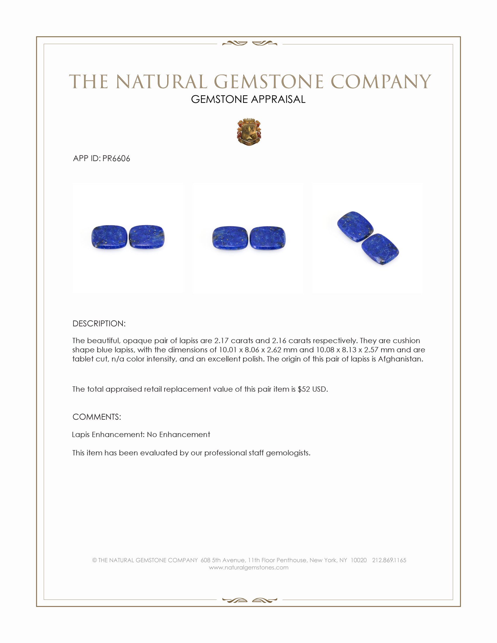 4.33 Ct.Tw. Lapis Pair from Afghanistan
