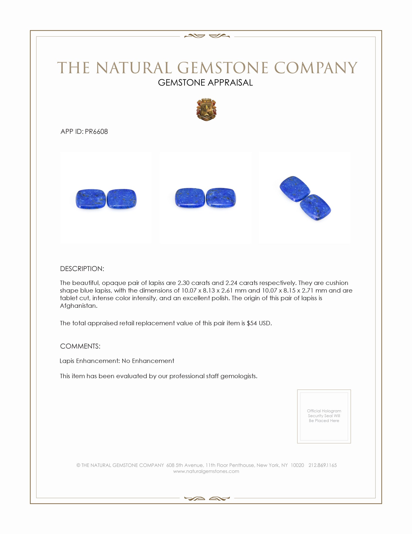 4.54 Ct.Tw. Lapis Pair from Afghanistan