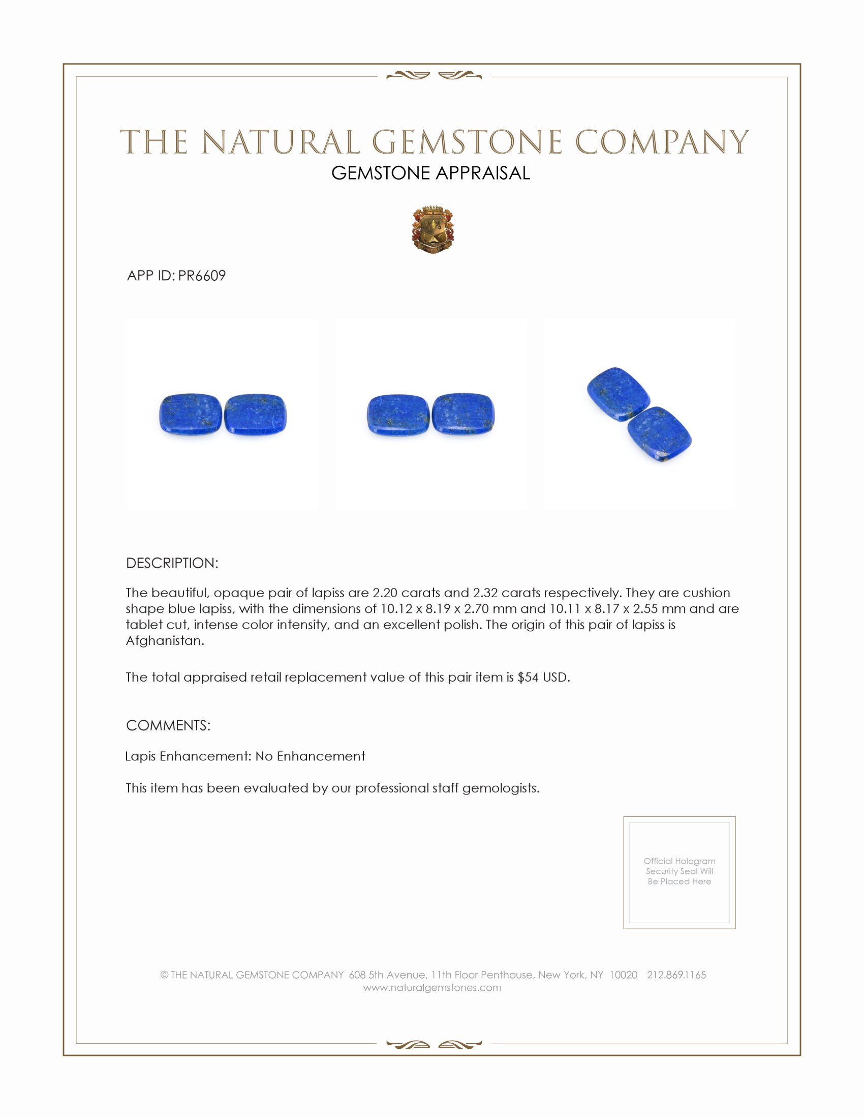 4.52 Ct.Tw. Lapis Pair from Afghanistan