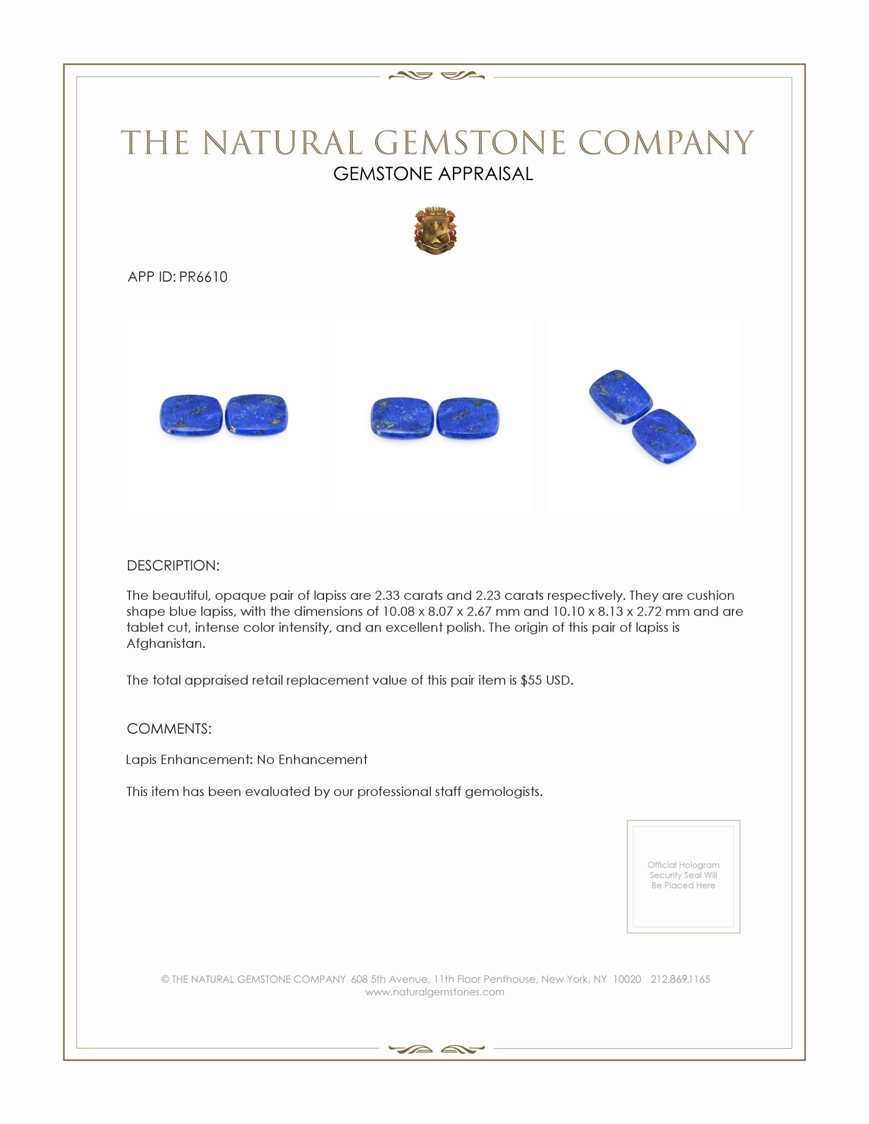 4.56 Ct.Tw. Lapis Pair from Afghanistan