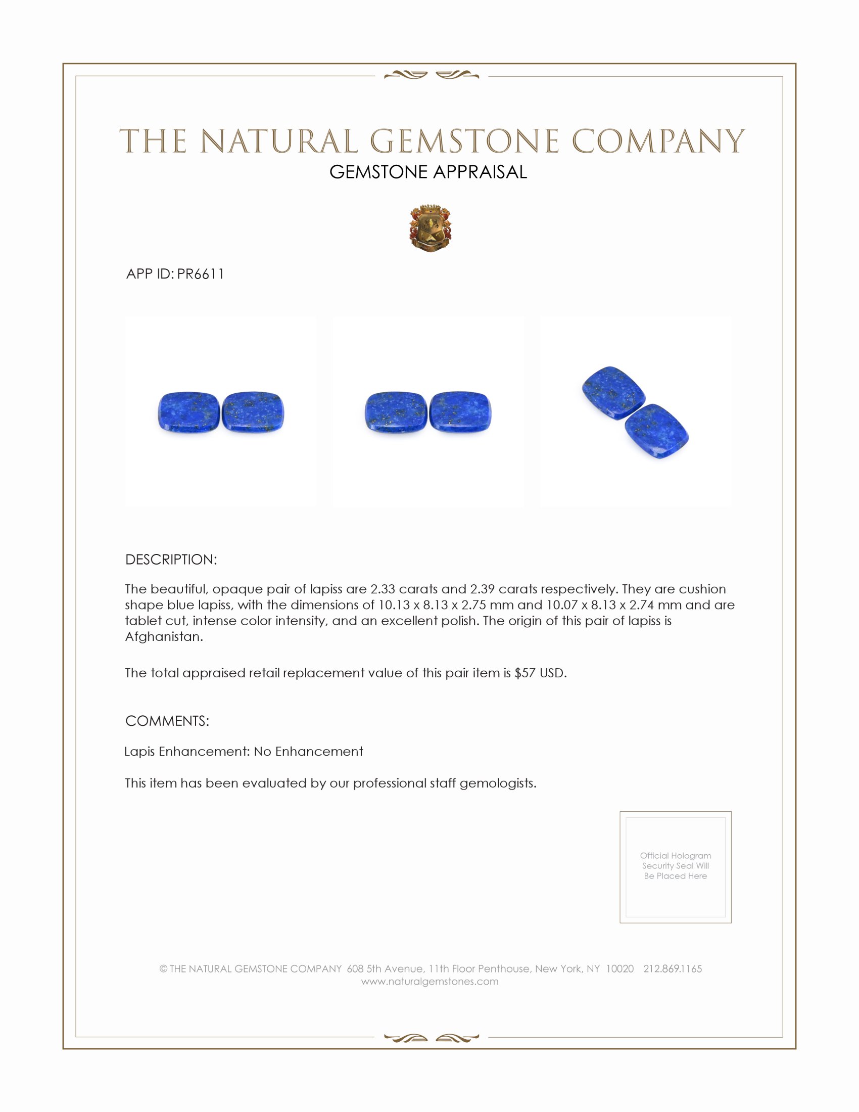 4.72 Ct.Tw. Lapis Pair from Afghanistan