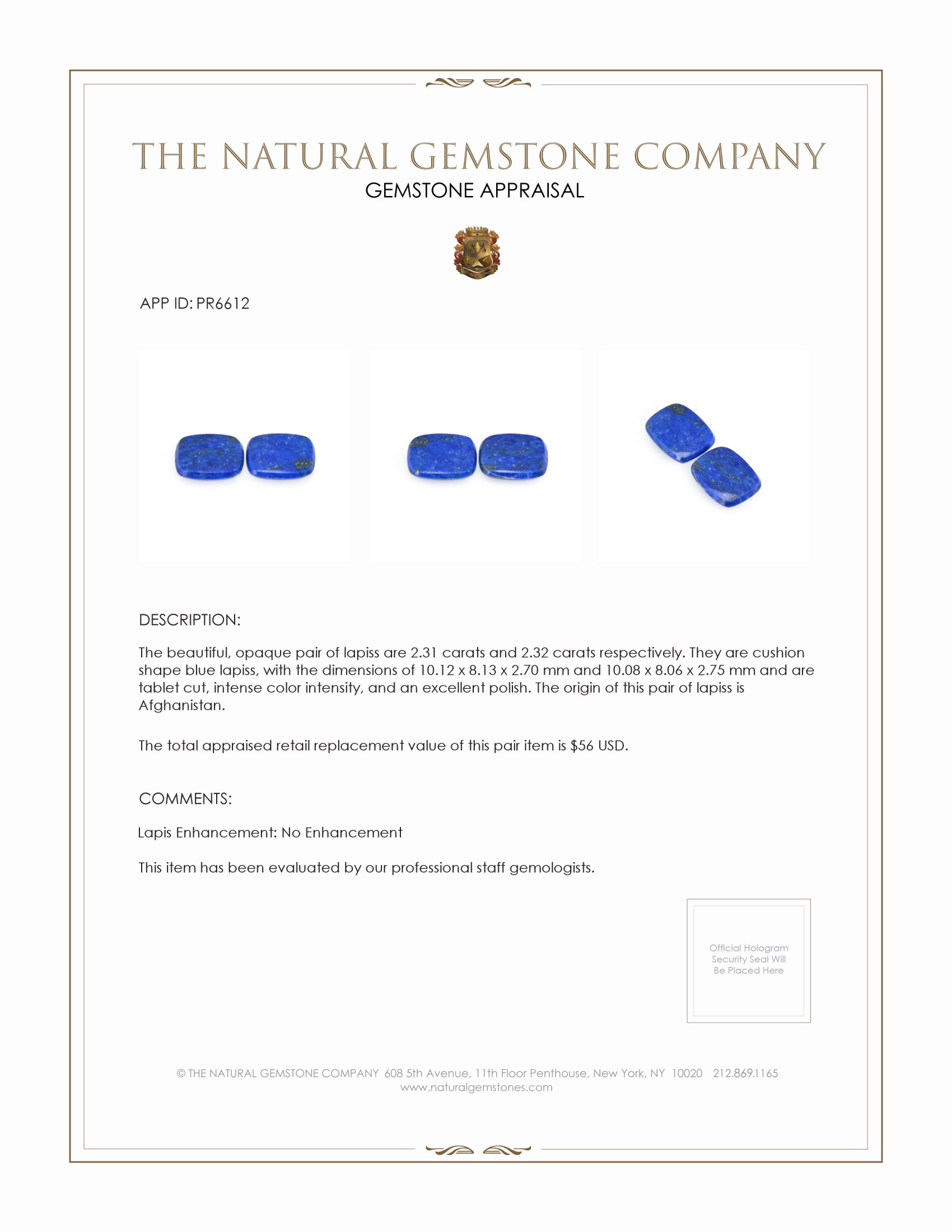 4.63 Ct.Tw. Lapis Pair from Afghanistan