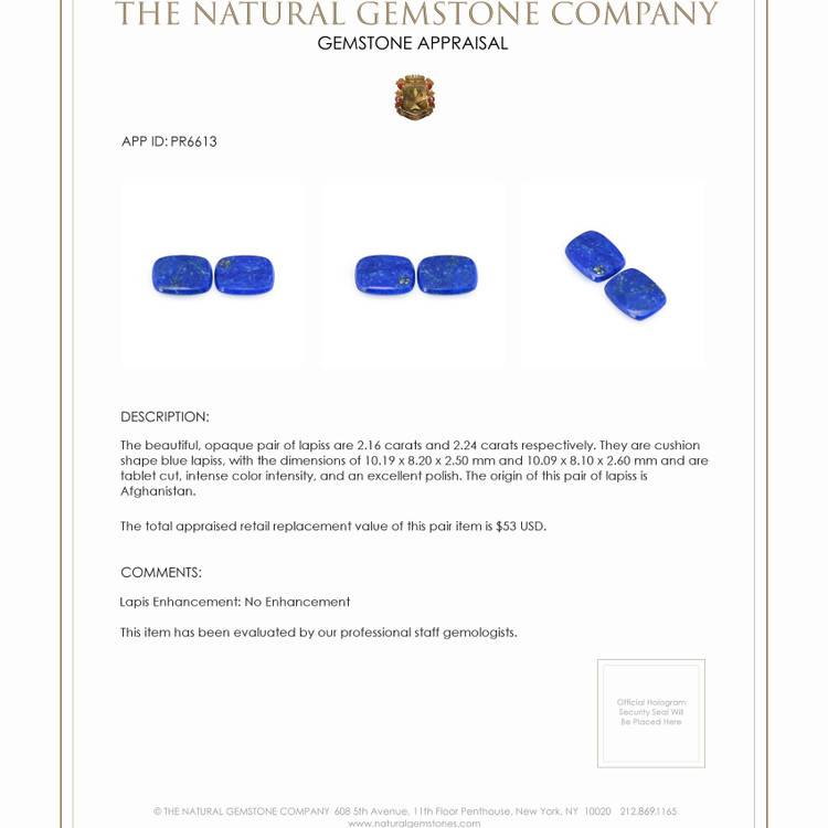 4.40 Ct.Tw. Lapis Pair from Afghanistan