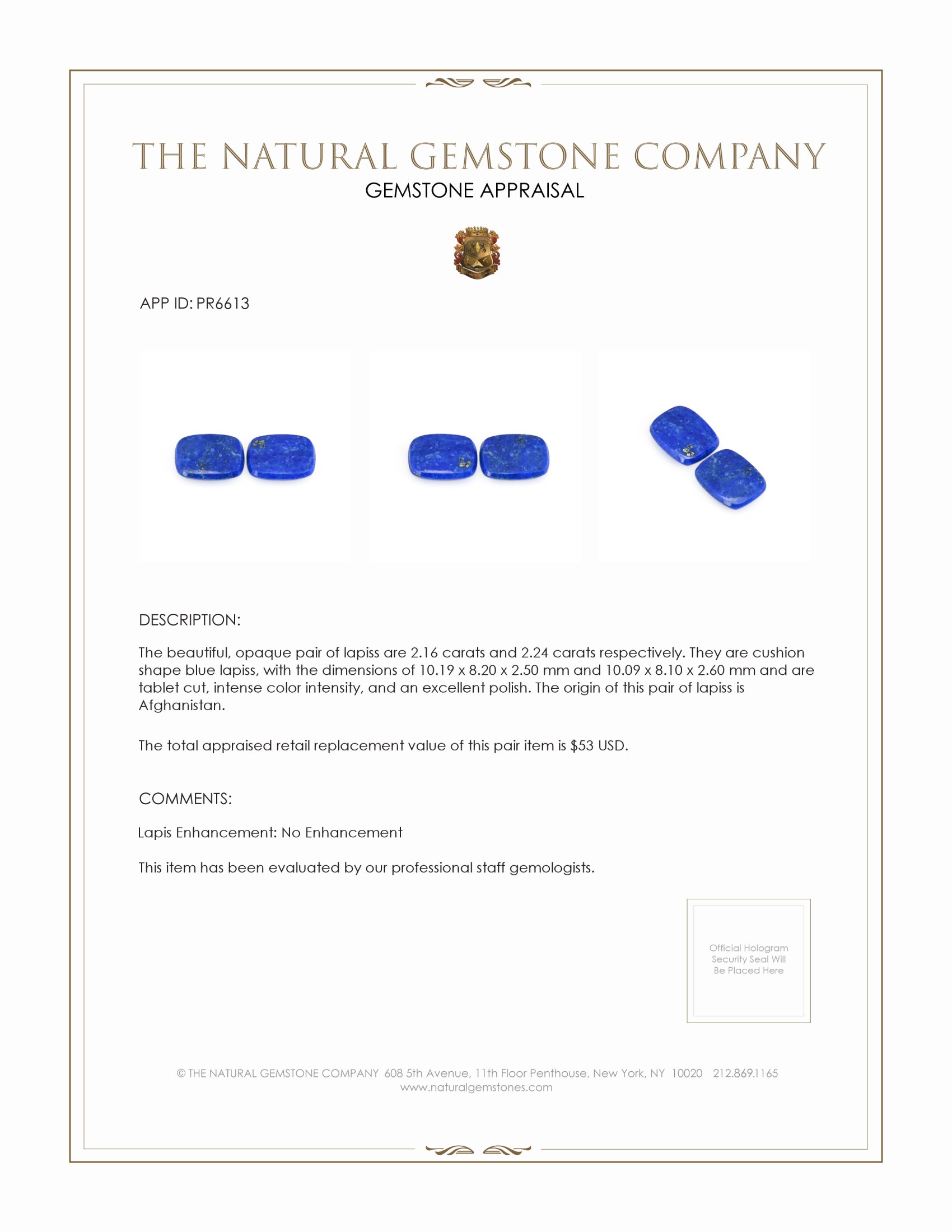 4.40 Ct.Tw. Lapis Pair from Afghanistan