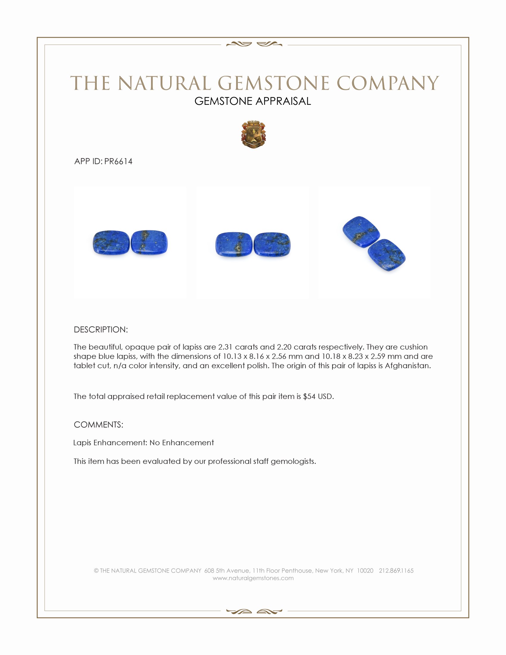 4.51 Ct.Tw. Lapis Pair from Afghanistan