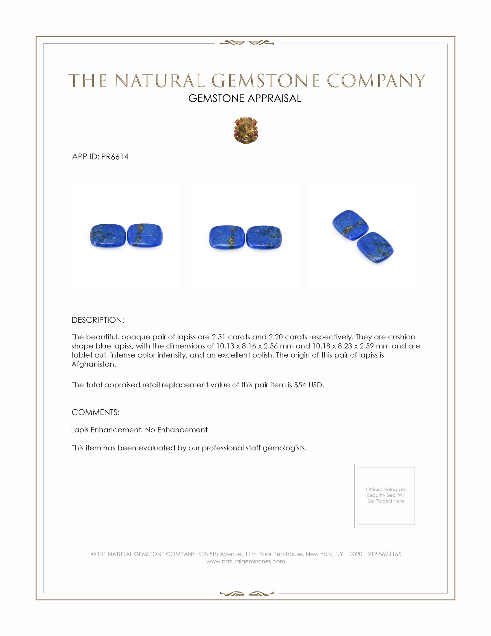 4.51 Ct.Tw. Lapis Pair from Afghanistan