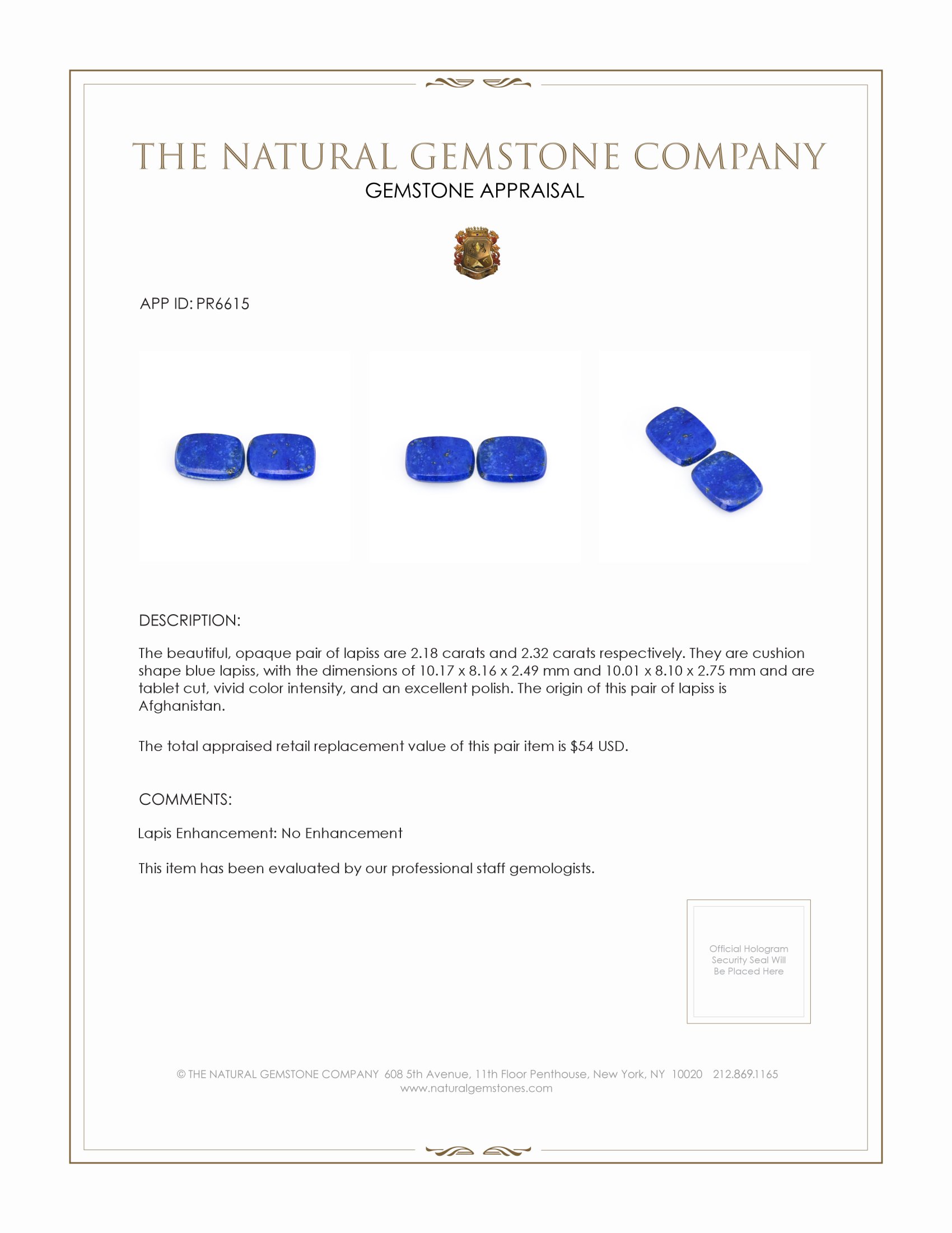 4.50 Ct.Tw. Lapis Pair from Afghanistan