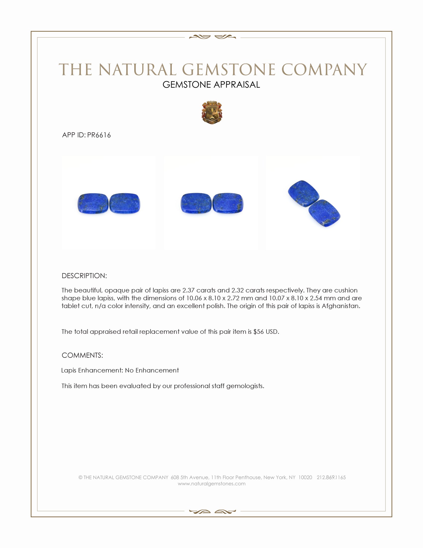4.69 Ct.Tw. Lapis Pair from Afghanistan