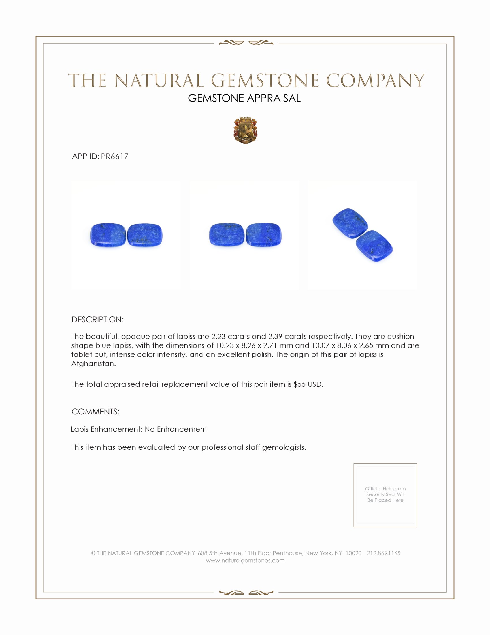 4.62 Ct.Tw. Lapis Pair from Afghanistan