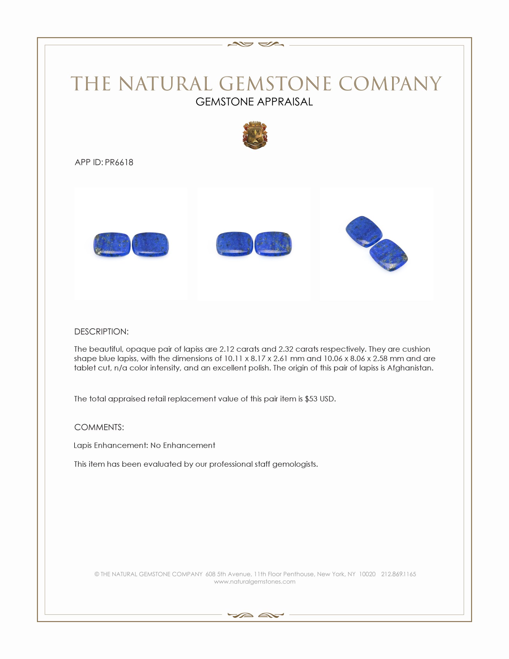 4.44 Ct.Tw. Lapis Pair from Afghanistan