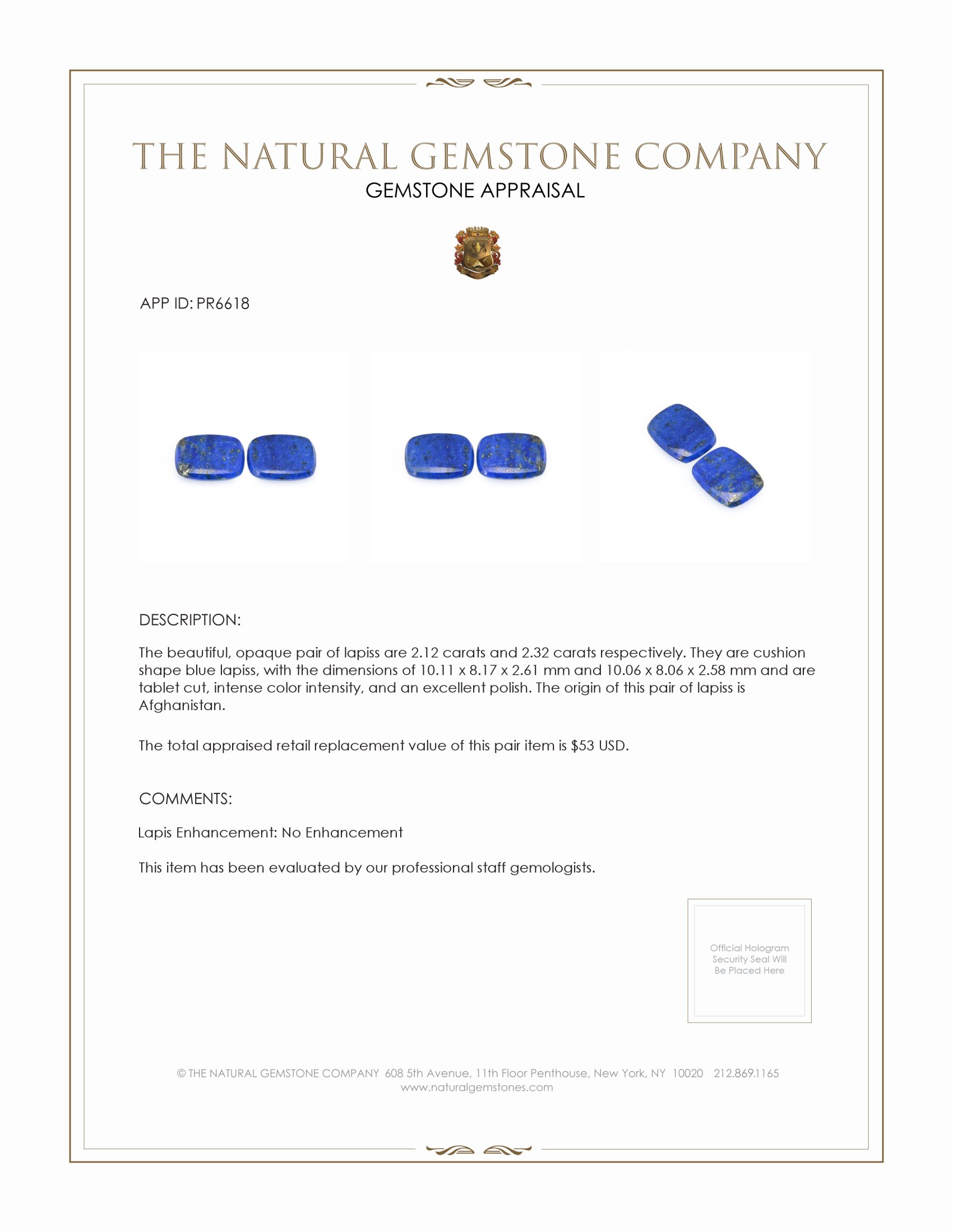 4.44 Ct.Tw. Lapis Pair from Afghanistan