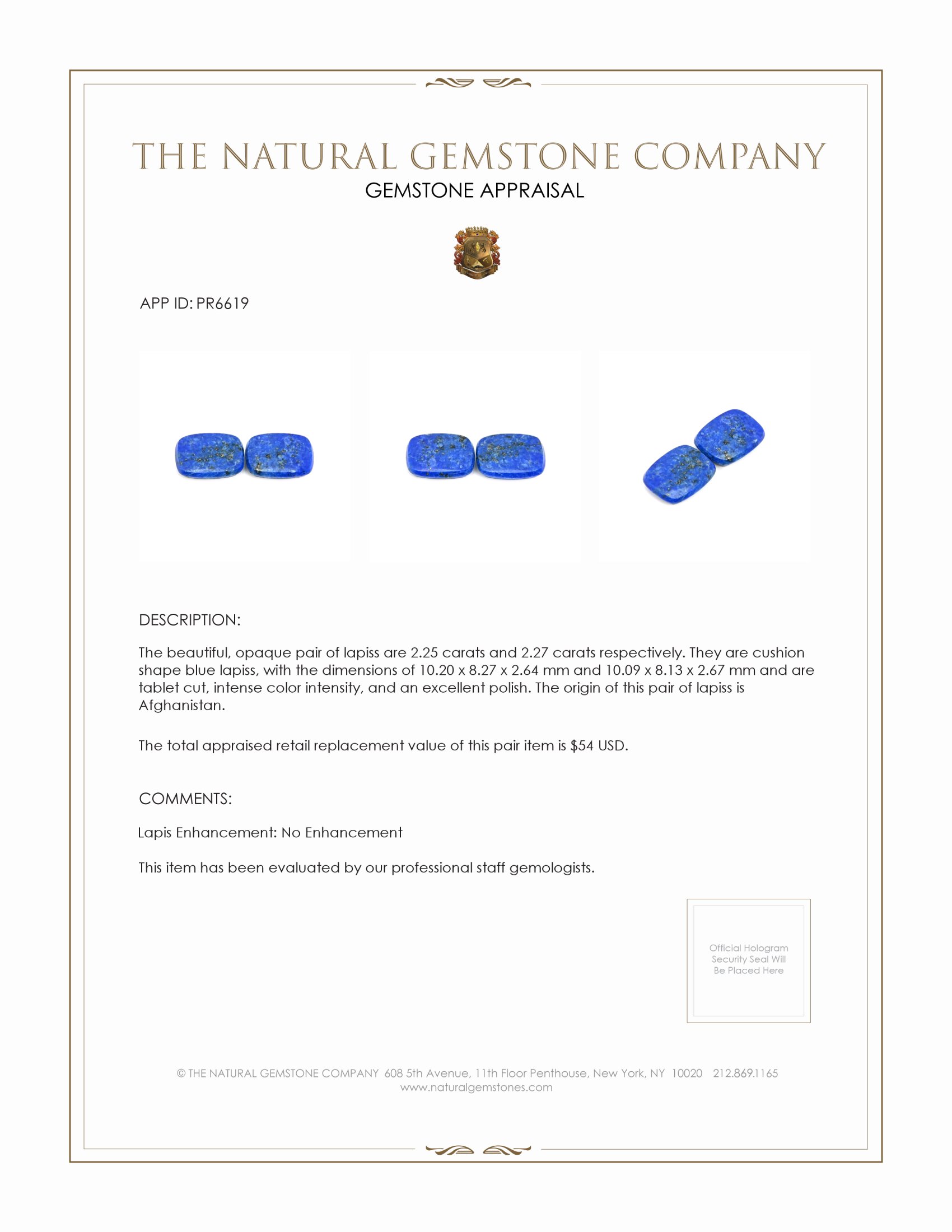4.52 Ct.Tw. Lapis Pair from Afghanistan