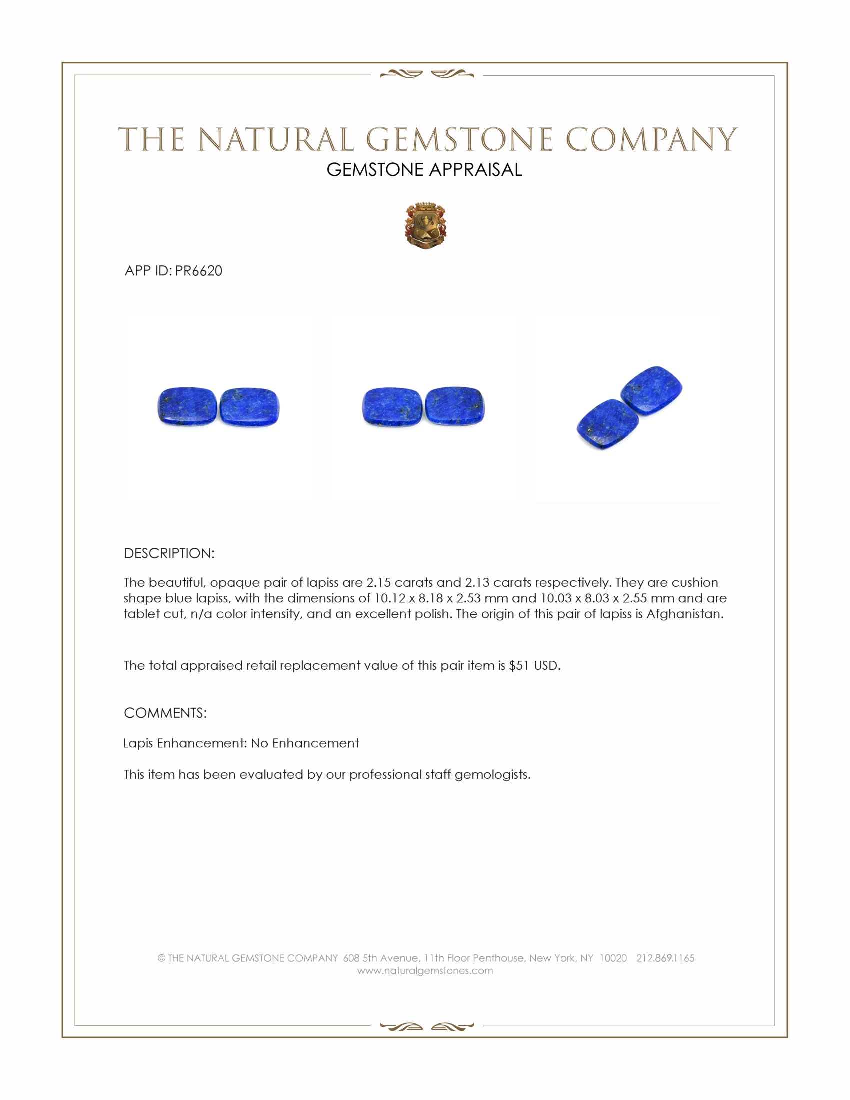 4.28 Ct.Tw. Lapis Pair from Afghanistan