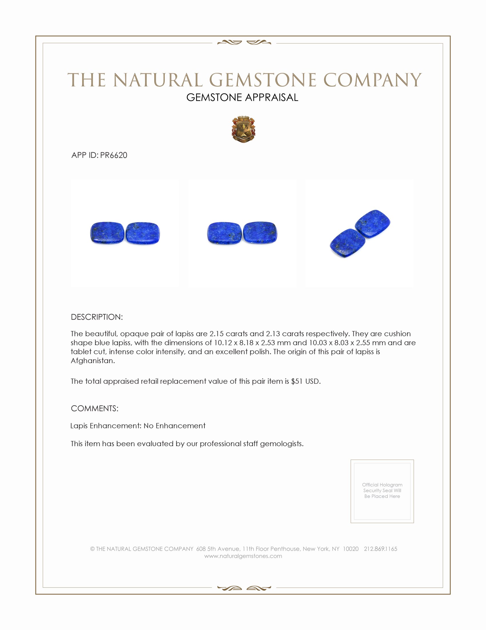 4.28 Ct.Tw. Lapis Pair from Afghanistan