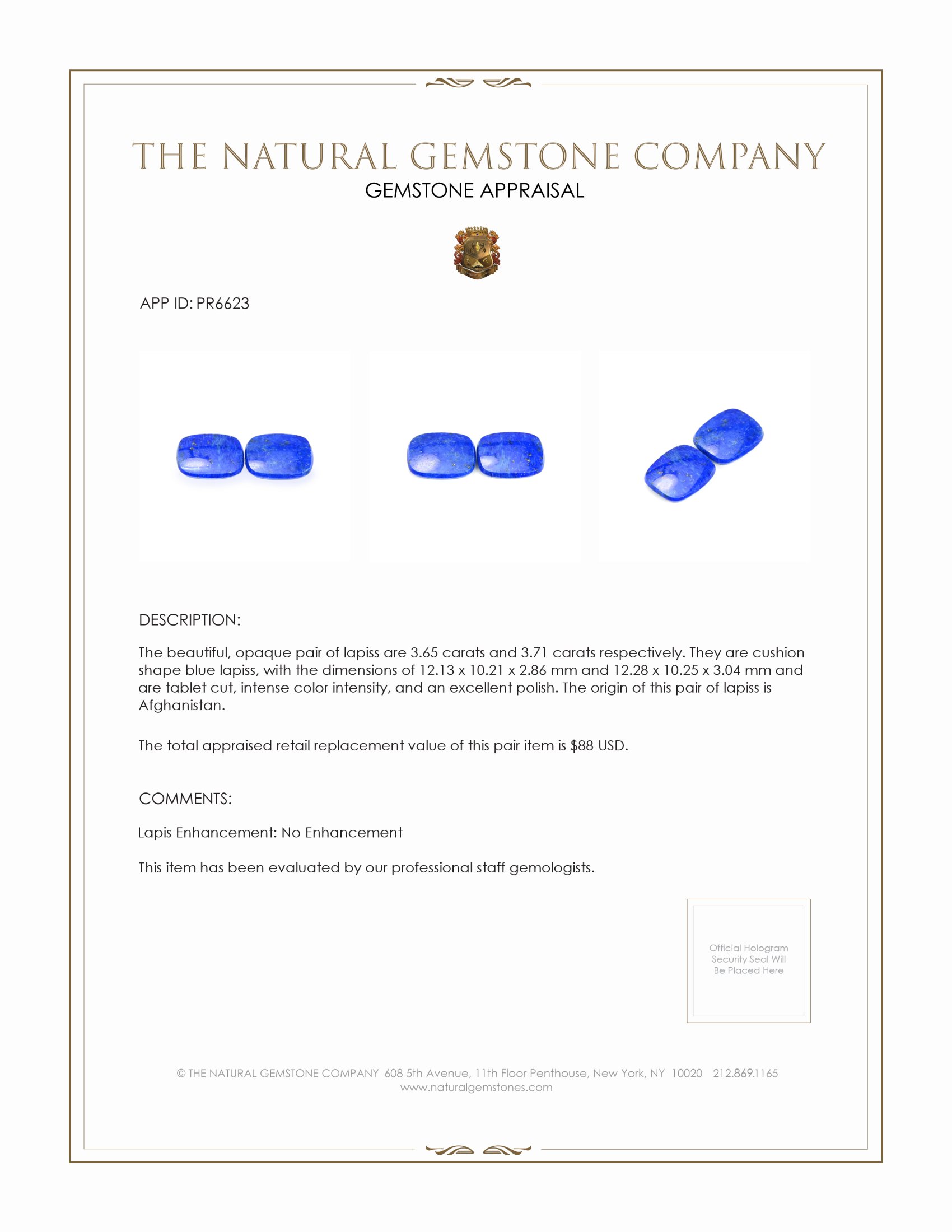 7.36 Ct.Tw. Lapis Pair from Afghanistan